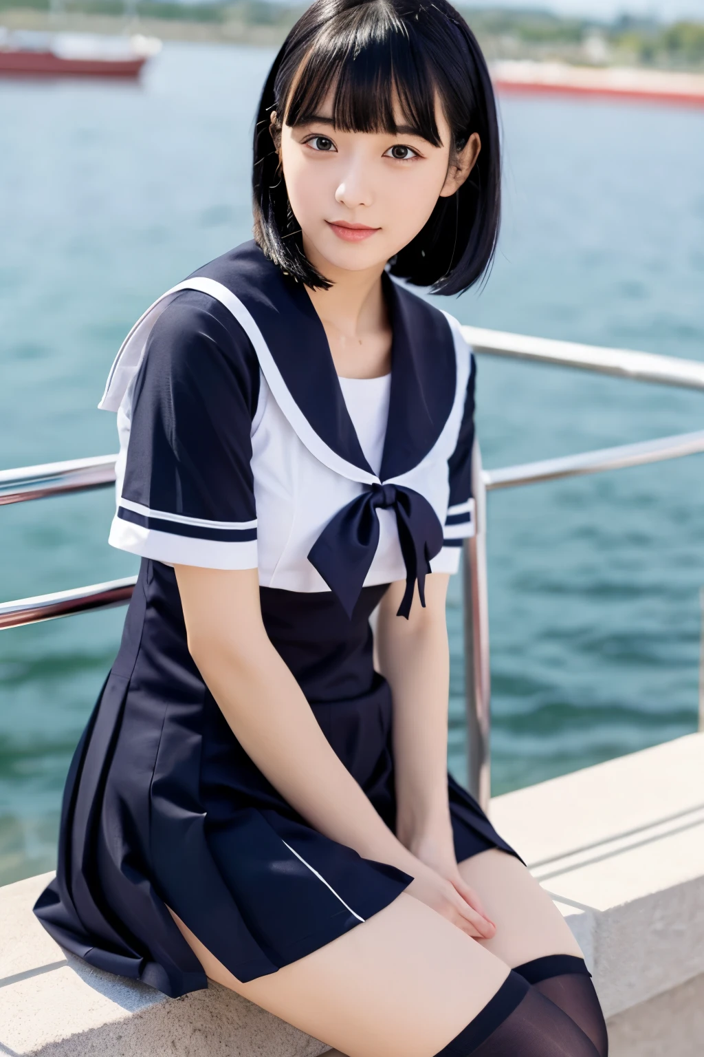 sailor suit,black hair,beautiful girl,perfect face,Erotic,knee socks