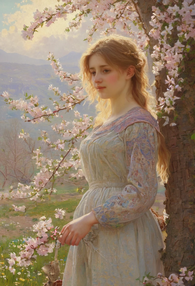 Spring Morning, sunlight, by Bob Byerley, (best quality, masterpiece, very aesthetic, perfect composition, intricate details, ultra-detailed)