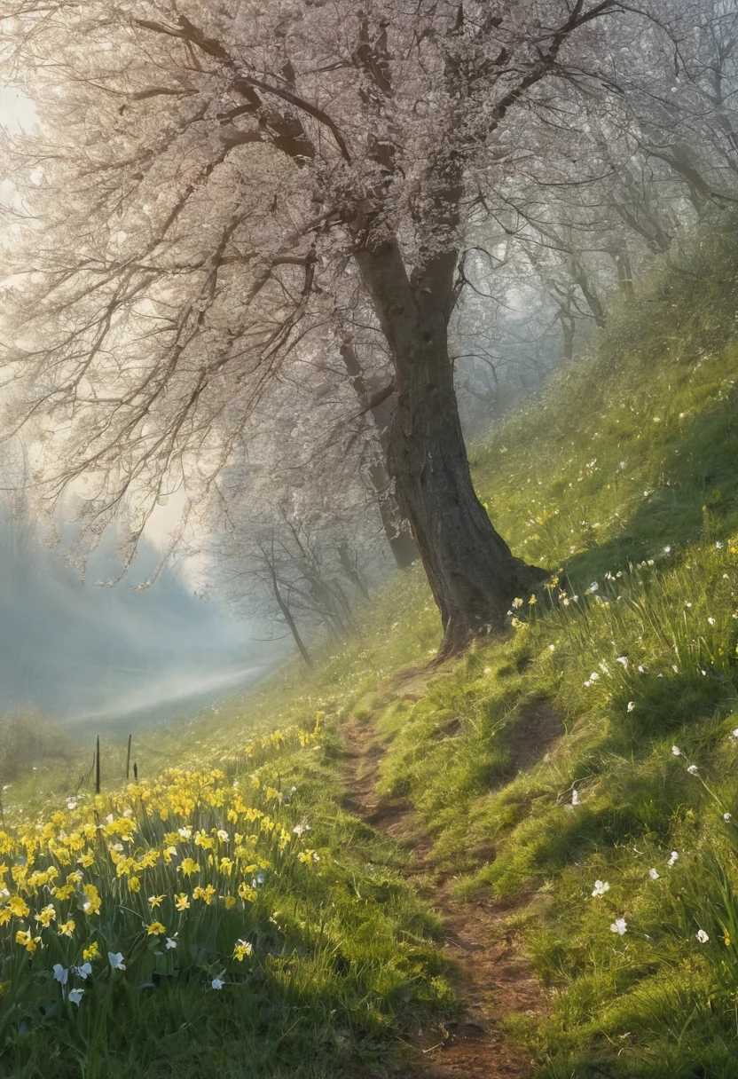 Spring Morning, by Michal Kváč, best quality, masterpiece, very aesthetic, perfect composition, intricate details, ultra-detailed