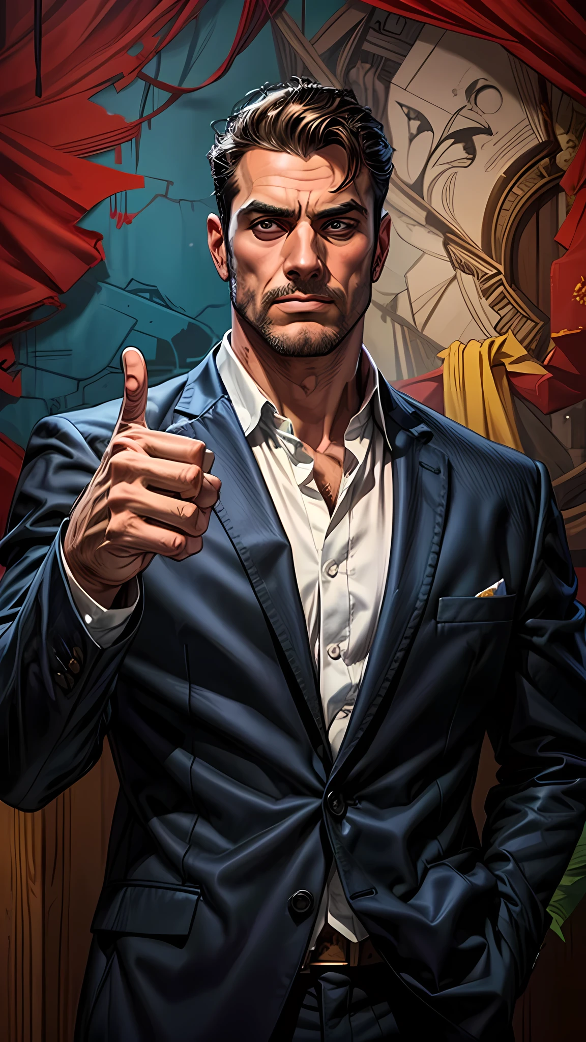 A man in the suit, obra de arte, tradicional_media, Melhor qualidade, [realista], CG extremamente detalhado