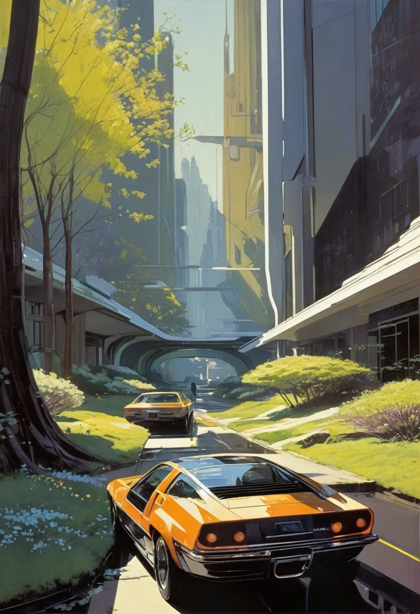 Spring Morning, by Syd Mead, best quality, masterpiece, very aesthetic, perfect composition, intricate details, ultra-detailed