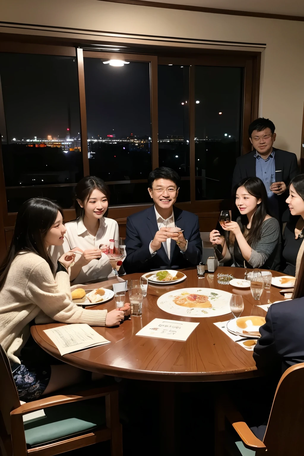 Several people sat around a table,Hold documents and drinks, group sit at table, mukbang, lawther sit at table playing dnd, photoshoot, author:Zhang Shengqi, anime party of friend of wisdom, 🤬 🤮 💕 🎀, Long table, Family dinner, exclusive, by Yang J, author:Kim Jong-hee, author:Master of Han Chinese, Summer evening