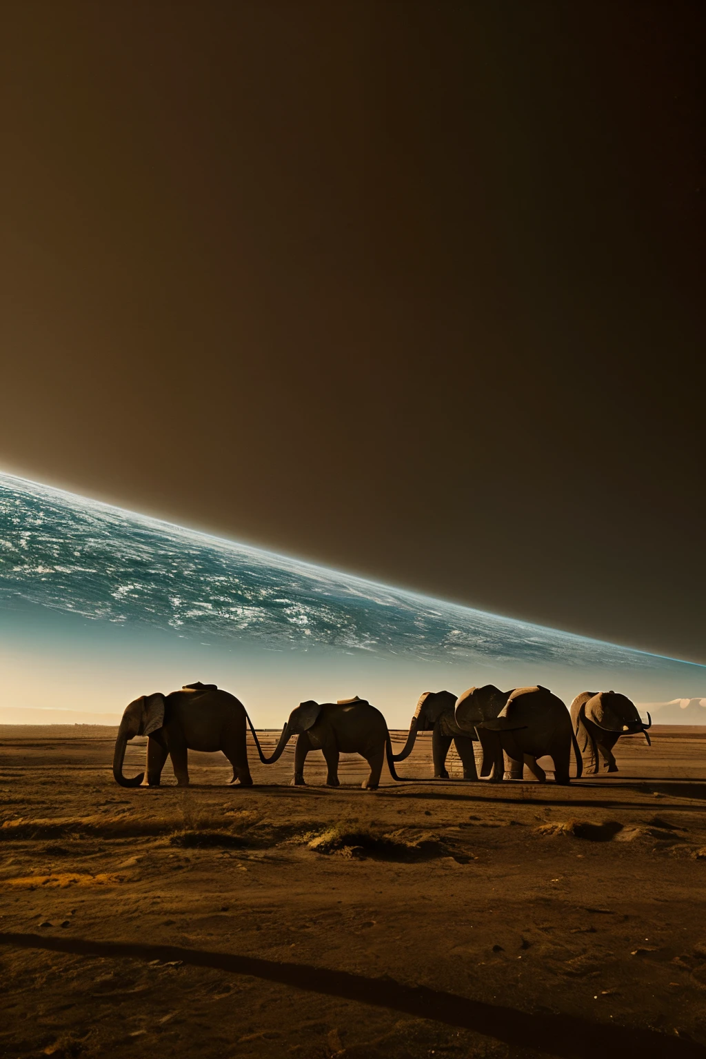 flat earth on the backs of three elephants, which in turn stand on the shell of a turtle