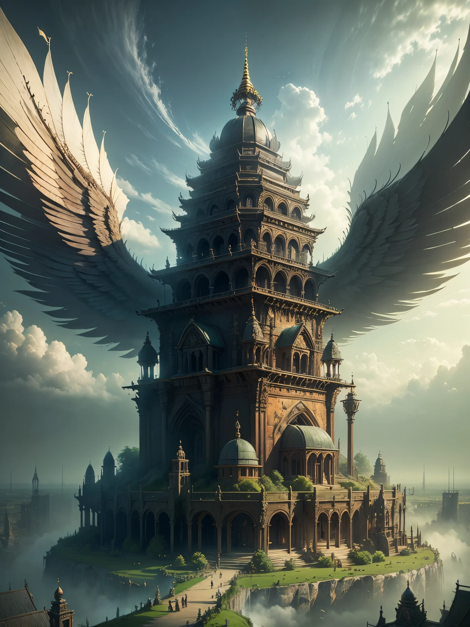 Temple, Field, Flying Island, Masterpiece, Unreal Fantasy
