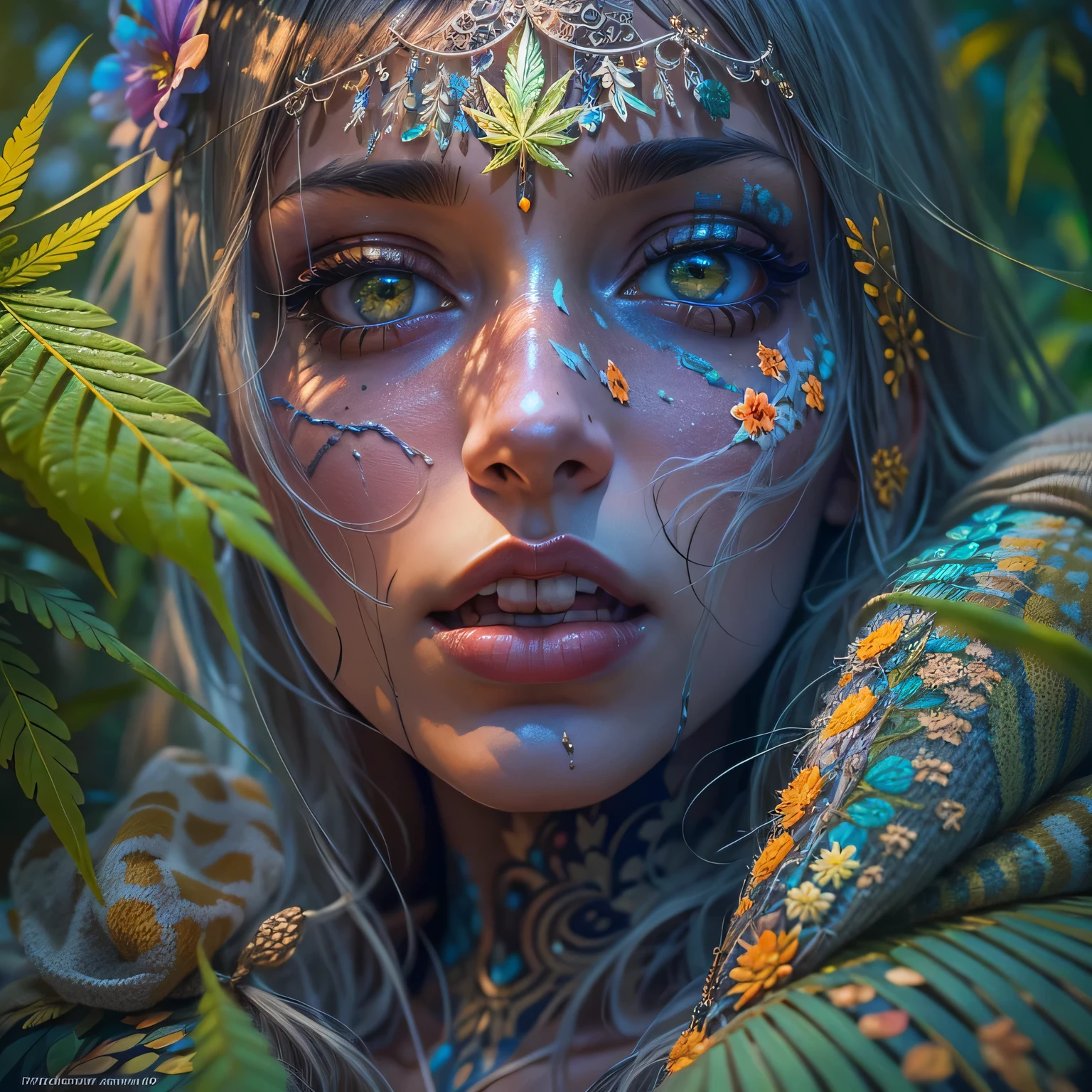 Top quality, masterpiece, super high resolution, ((Photorealistic: 1.4), raw photo, 1 beautiful girl buried in cannabis, ((portrait)), shiny skin, (super realistic details)), ???????? and cocaine covering limbs, drug education. Beautiful woman with tongue sticking out, ((???)), psychedelic background, octane rendering, 8K, super sharp, metal, Intricate psychedelic details, very intricate details, realistic light, facing the camera, psychedelic details,