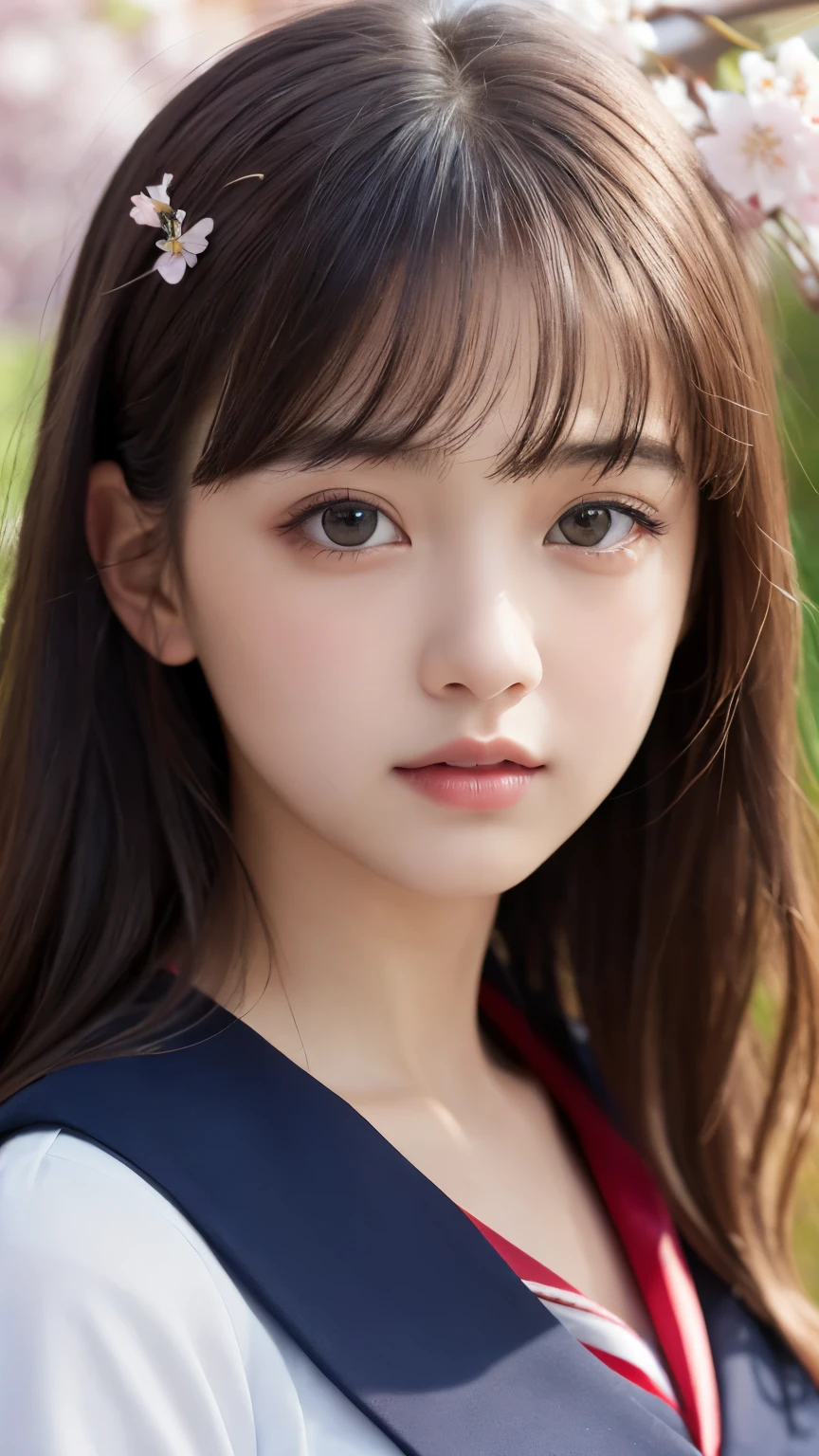 (1 young girl), wonderful face and eyes, (amazingly beautiful girl), (highest quality:1.4), (super detailed), (very detailed CG 統合 8k 壁紙), very detailed, High-definition RAW color photo, professional photography, sailor suit, , School, spring, cherry blossoms,