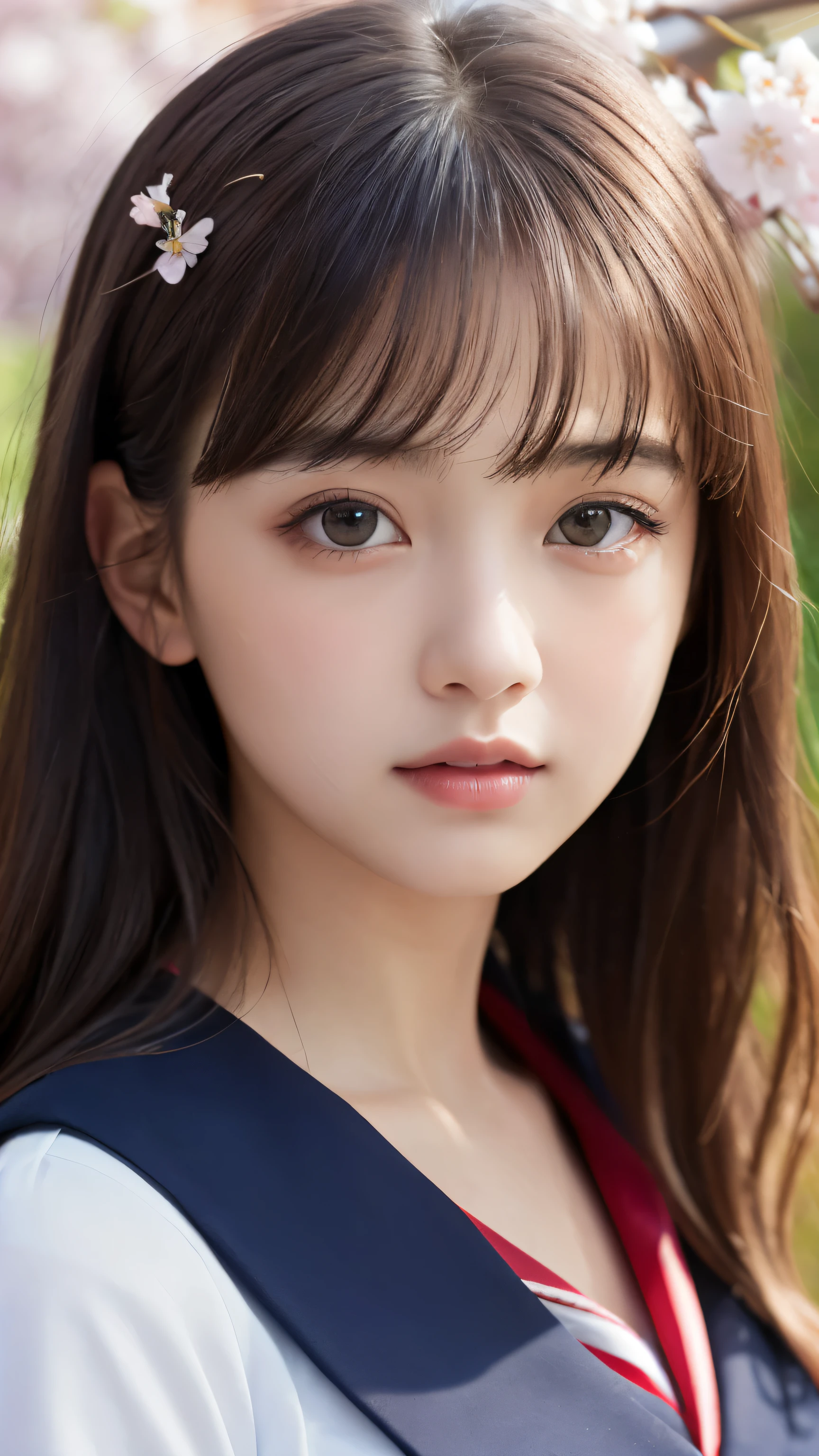 (1 young girl), wonderful face and eyes, (amazingly beautiful girl), (highest quality:1.4), (super detailed), (very detailed CG integrated 8k wallpaper), very detailed, High-definition RAW color photo, professional photography, sailor suit, , School, spring, cherry blossoms,