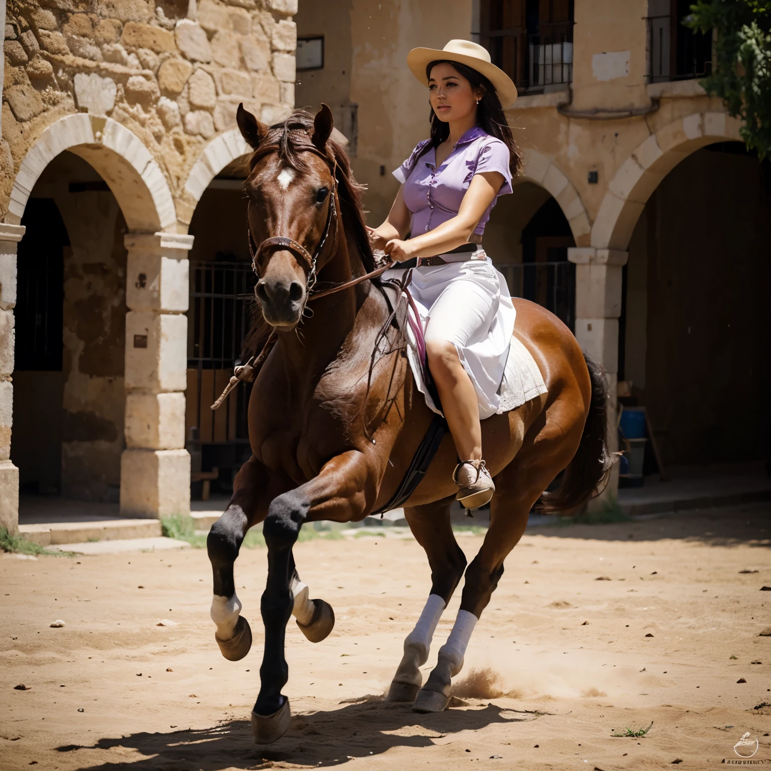 guerrera templario  cubierta de sangre en su cabeza un casco templario 
semidesnuda montando un caballo en tiempos de cruzadas
