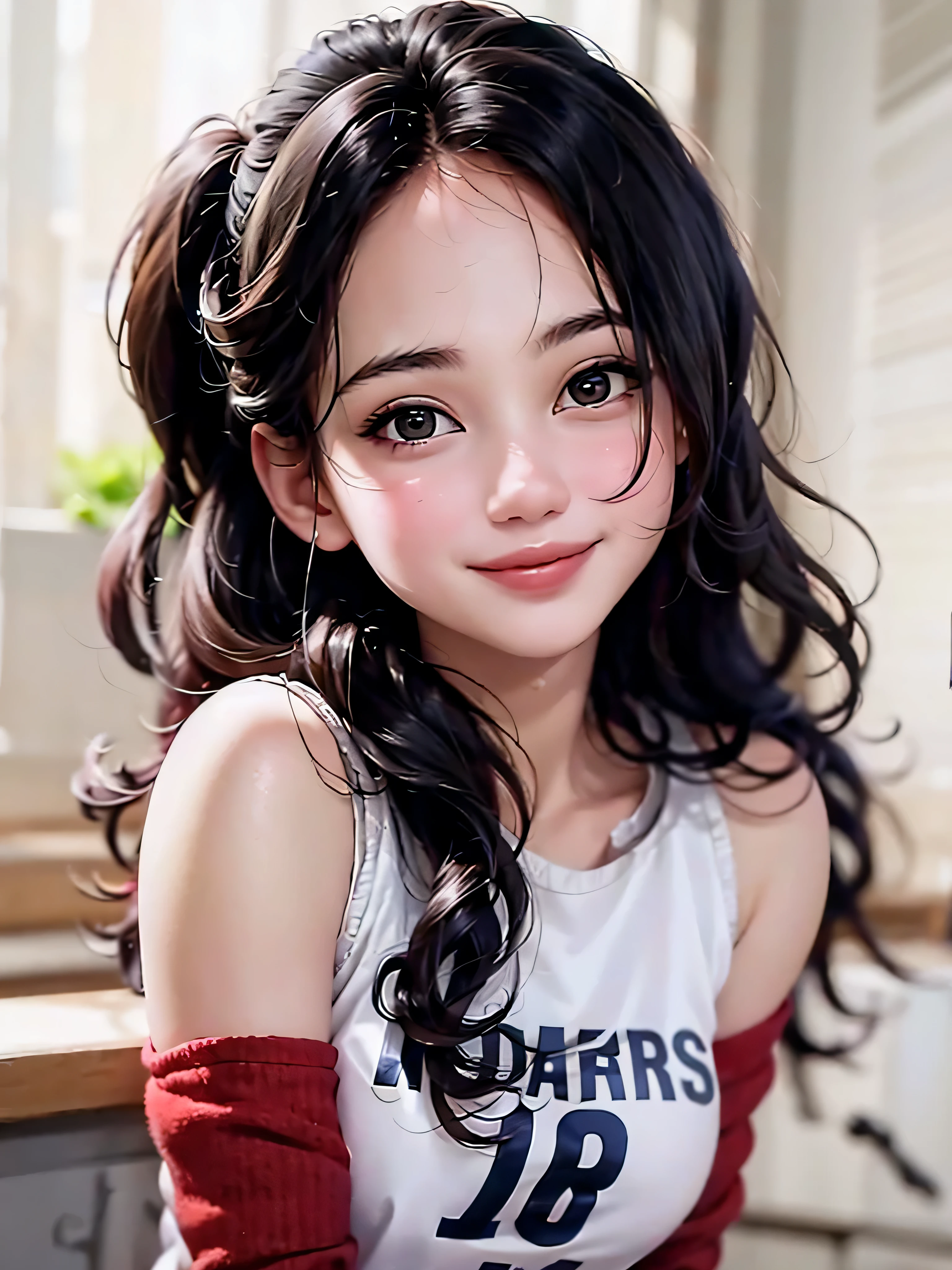 super cute girl IP by popmart,natural light,Adorable,Youthful,Animated, pixar style,Medium length hair, white background, smile, 