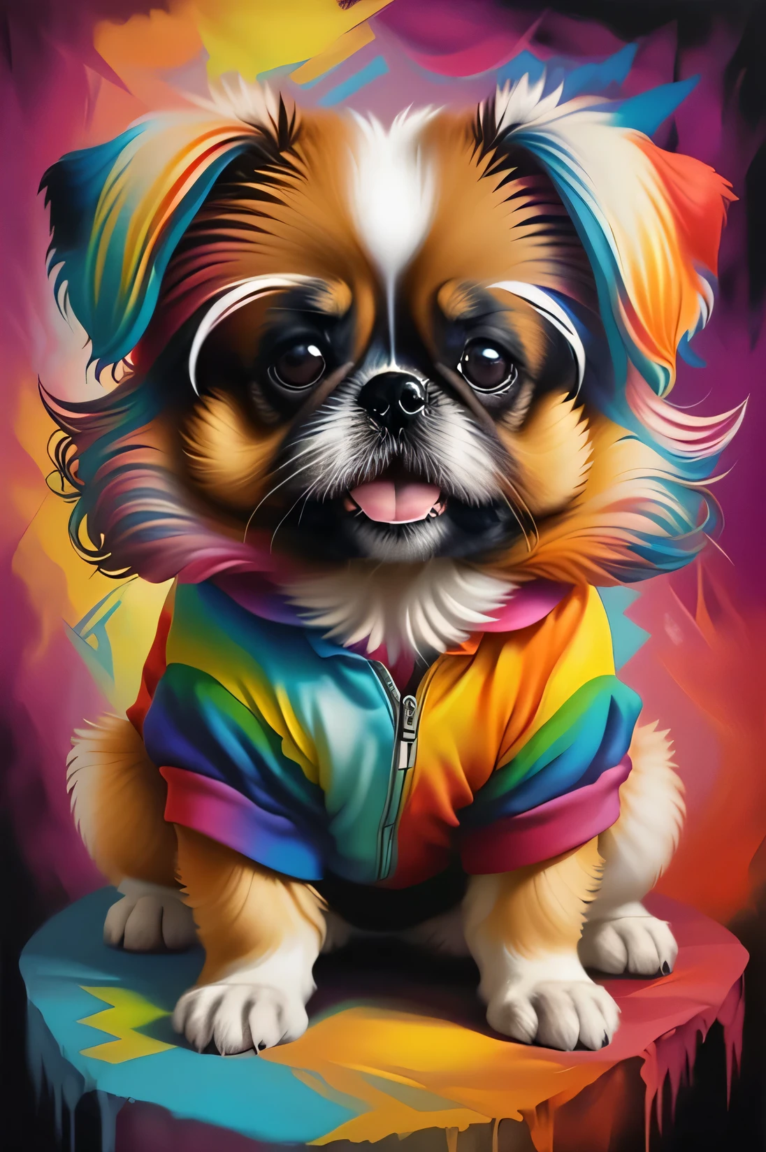 (Dog Pekingese),(happy)),(2ear)), Eduardo Kobra padding ,wall PORTRAIT geometric multidimensional, art, chibi,
yang08k, beautiful, colorful,
masterpieces, top quality, best quality, official art, beautiful and aesthetic,