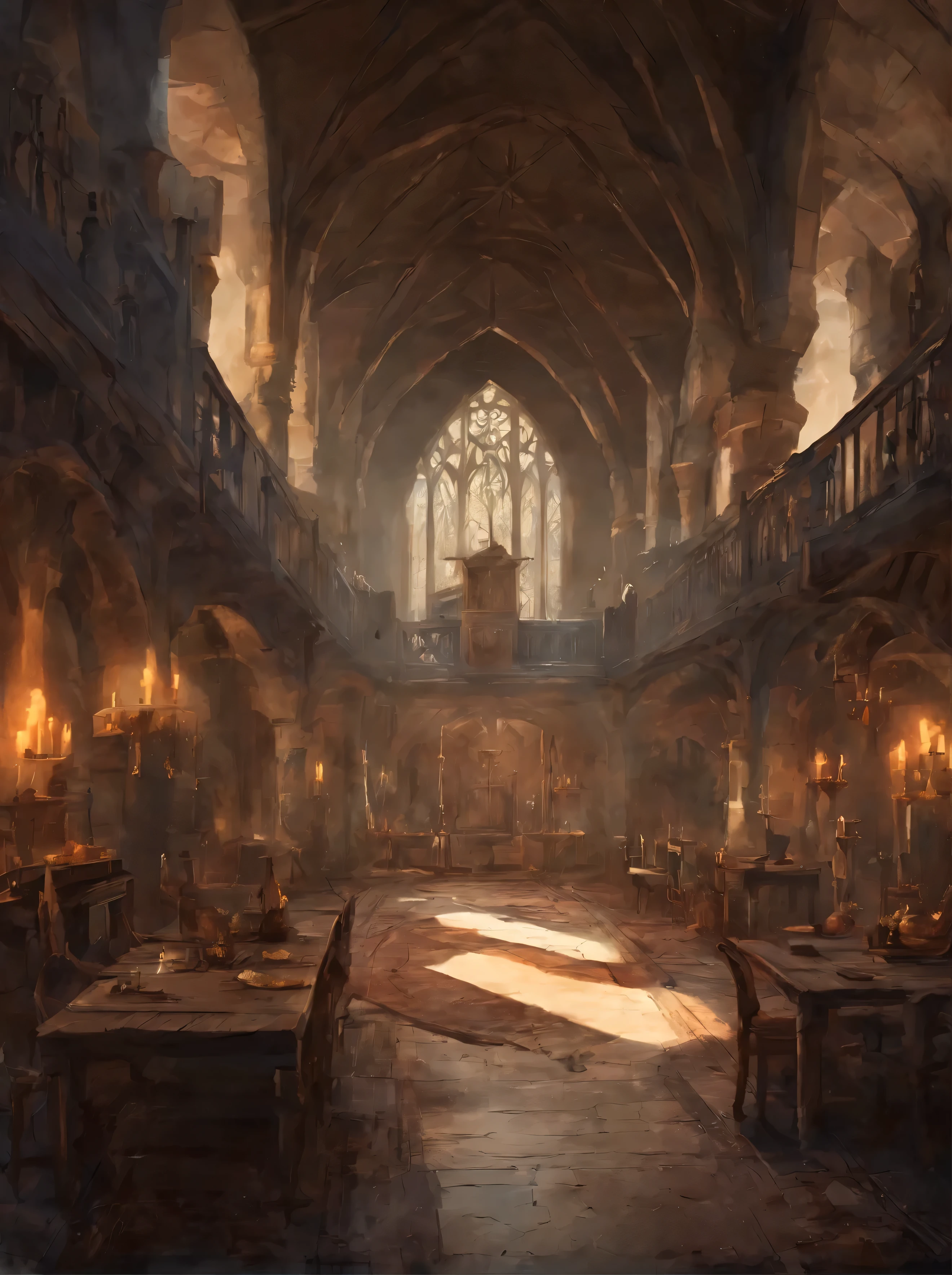 medieval fantasy noble estate in at the far end of a grand hall, farther away from prying eyes and ears