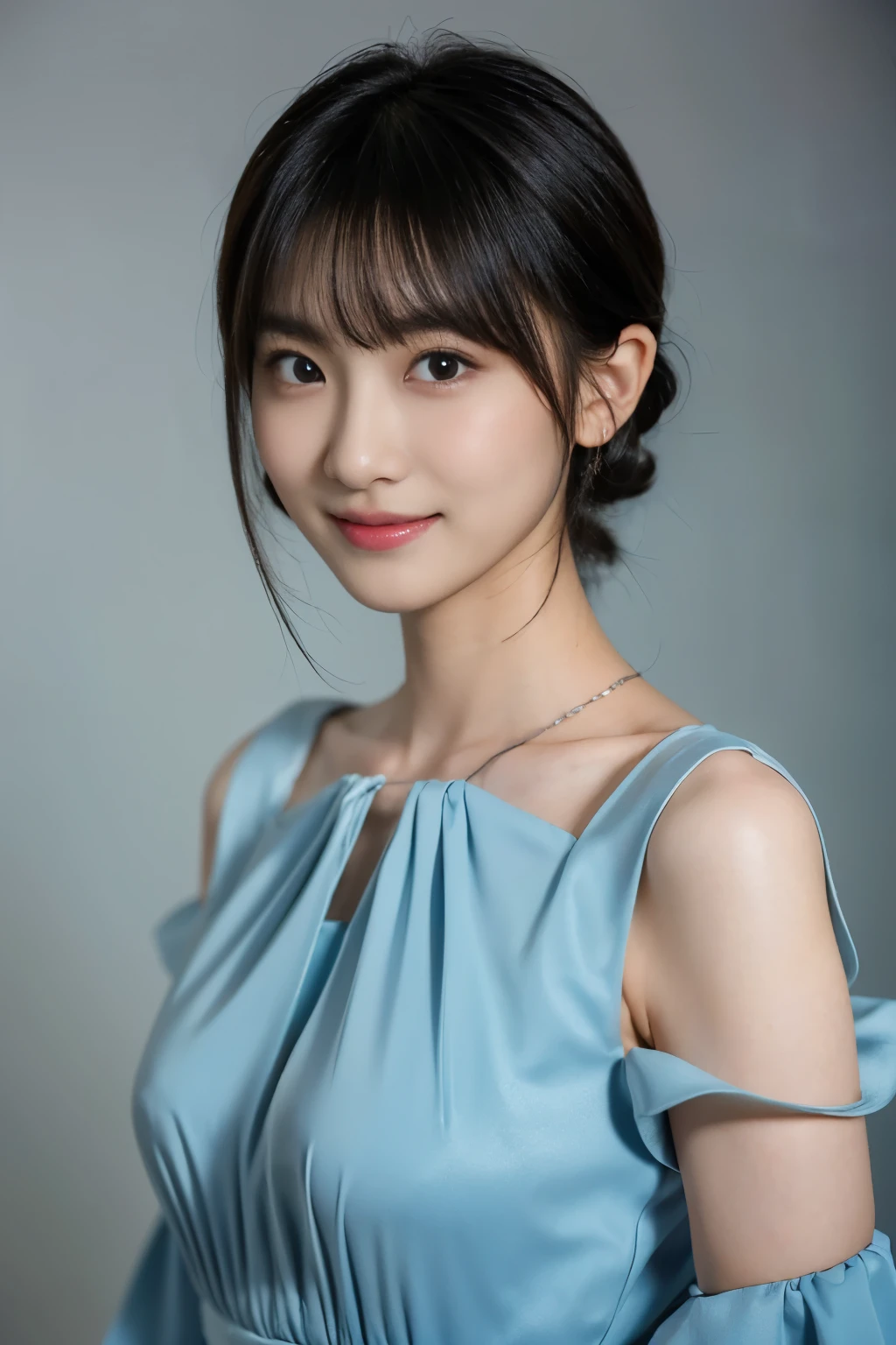 Portrait photo of a beautiful Japanese female college student,
(Raw photo 1.2), (graphic 1.4), (Masterpiece 1.3), (Highest quality 1.4),
(beautiful detailed girl, very detailed eyes and face, beautifully detailed nose, beautiful and detailed eyes),
(detailed facial features), (Detailed features of the wear),
perfect for your skin, (shiny skin), (slender girl), 1 girl, ((detailed body)), (beautiful body),
(Wearing a pale light blue dress:1.3), (miss japan),
(Participate in a beauty contest 1.3), (beauty contest venue:1.2), (Spotlight), cinematic lighting,
perfect anatomy, slender body, (short hair, parted bangs), smile,
Camera-wide perspective, I'looking forward to it, (whole body 1.3)