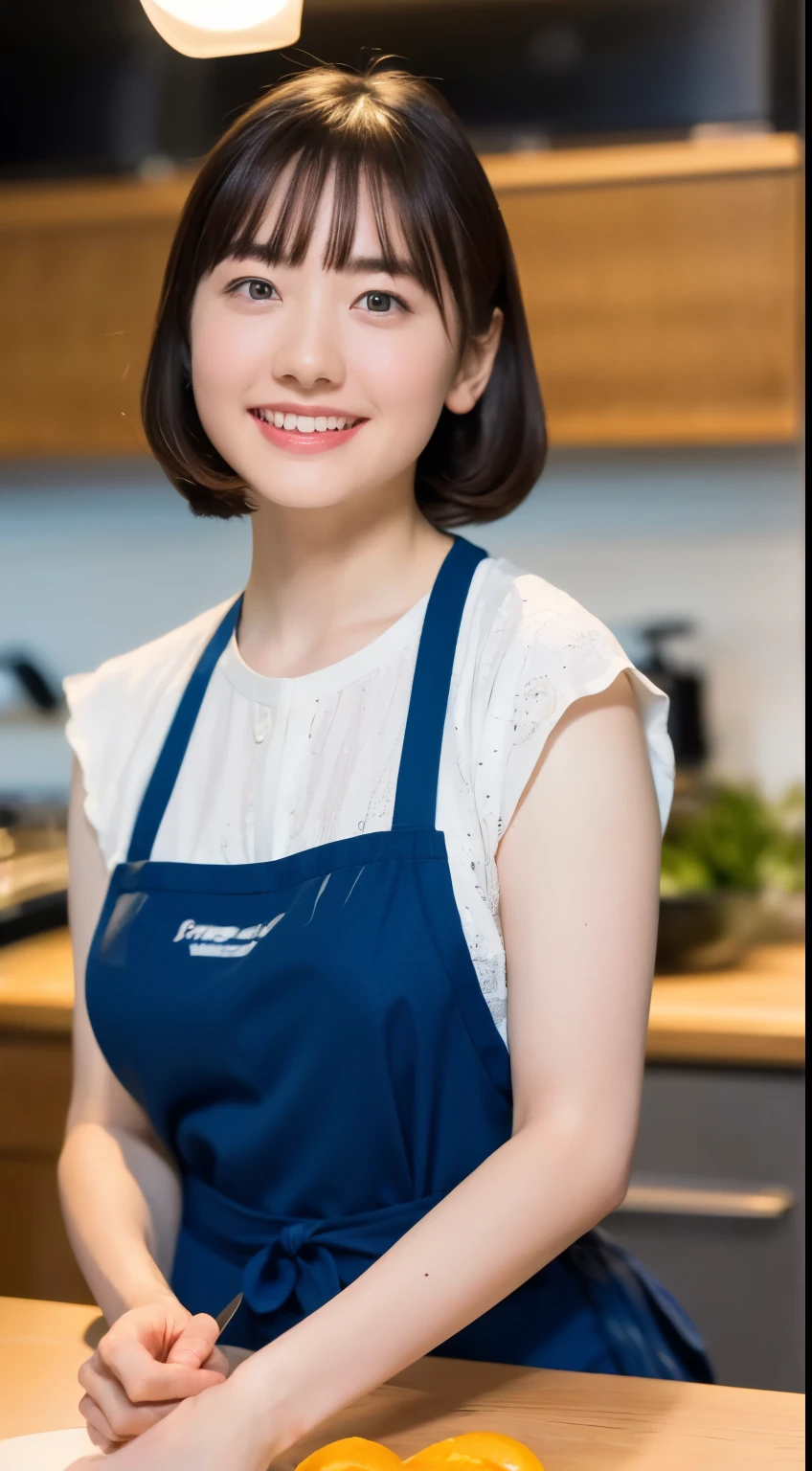 (highest quality,8K,High resolution,table top:1.2), realistic, photorealistic:1.37, Super detailed, soft focus, 18-year-old, Beautiful and dense face, intricate illustrations, renaissance art, delicate artwork, kitchen, kitchen apron, beautiful girl, swimsuit、 Bright colors, studio lighting