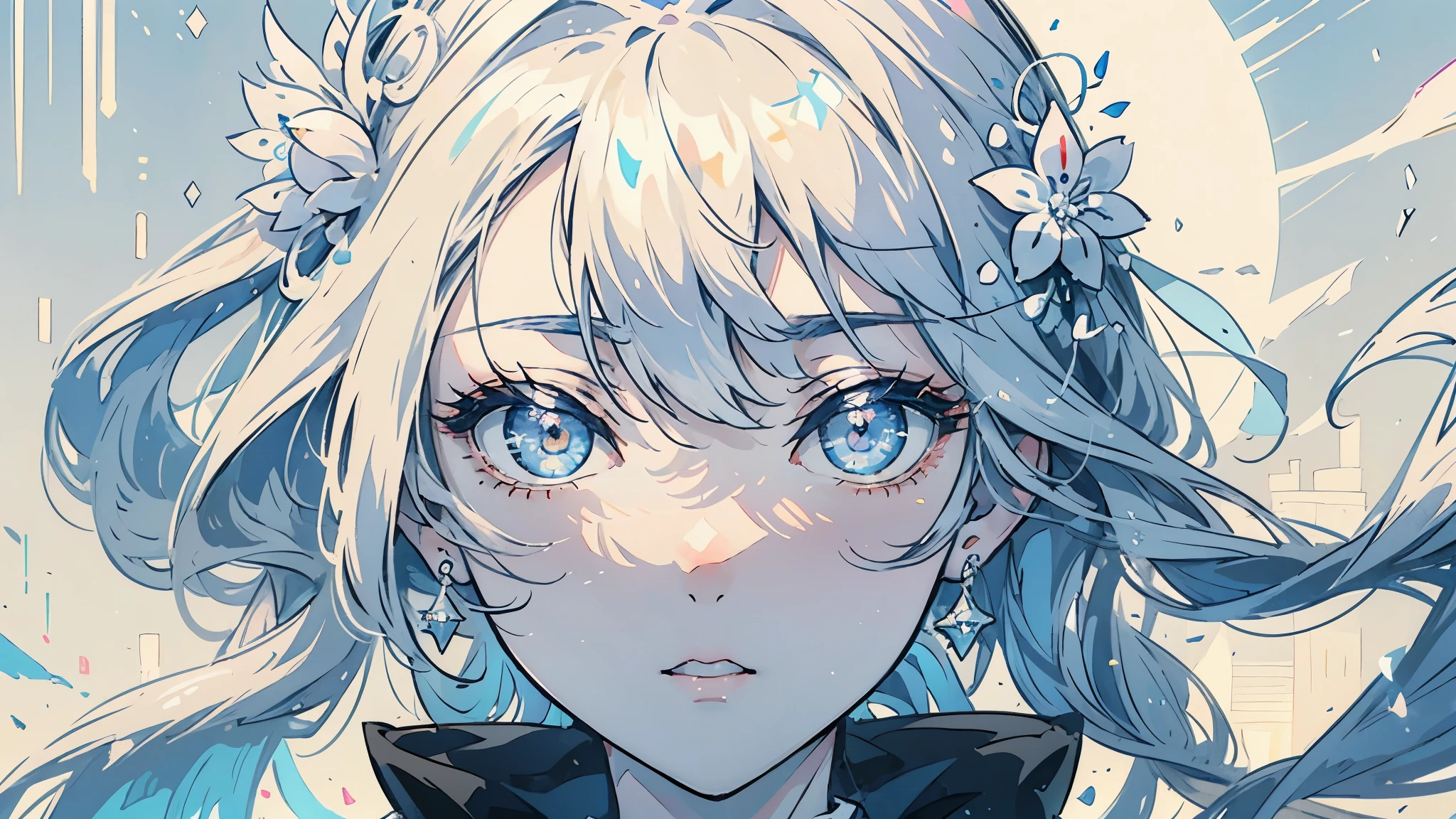a close-up of a girl with a mask on her face, por la deidad blanca, La mirada penetrante de Yuki Onna., impresionante retrato de cara de anime, chica con ojos blancos, chica con pelo blanco, pelo blanco, anime fantasy illustration
