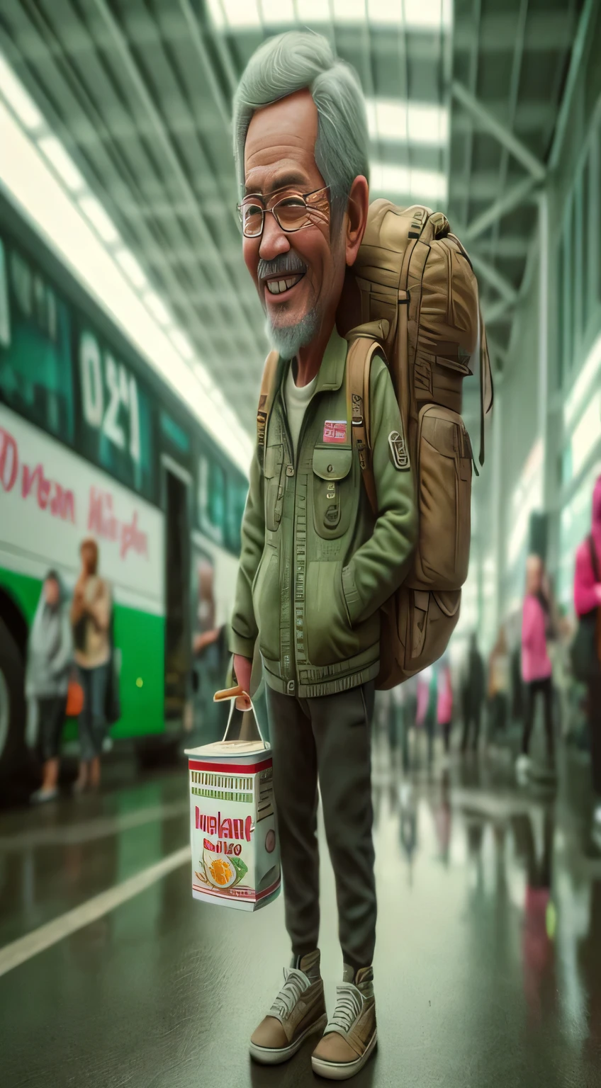 there is a man with a backpack and a can of soda, by Fei Danxu, by Ni Yuanlu, hyperrealistic 3 d digital art, hyperrealistic 3d digital art, digital art. photo realistic, hyper detailed digital art, very realistic digital art, wojtek fus, highly realistic digital art, hyper realistic digital art, hyperrealistic digital art