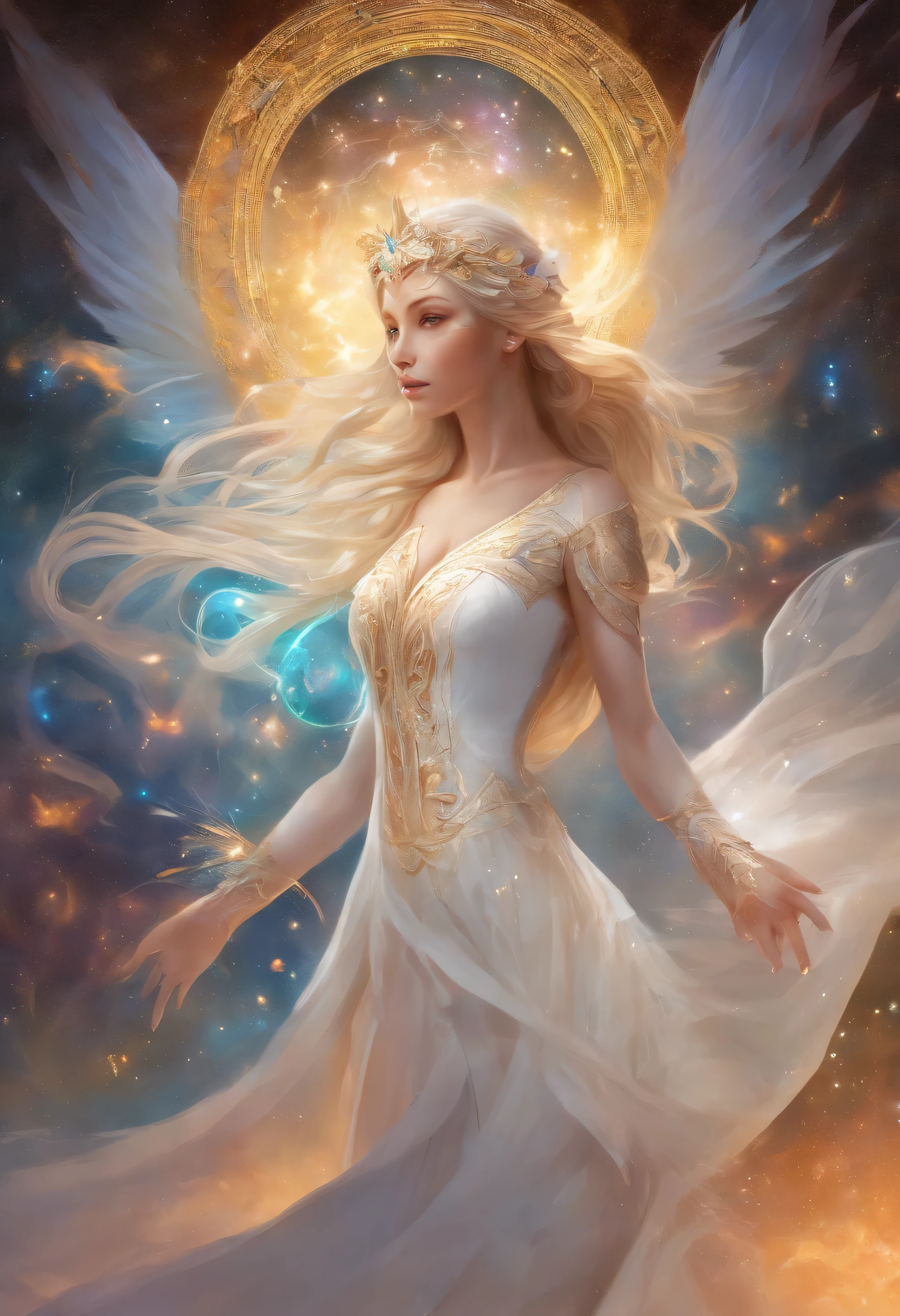 ser de luz branca, made of white solid neon, sem detalhes no corpo, assexuado, sem vestido, is neither a woman nor a man, faz movimentos delicados e amorosos no ar, deep down there is the cosmos