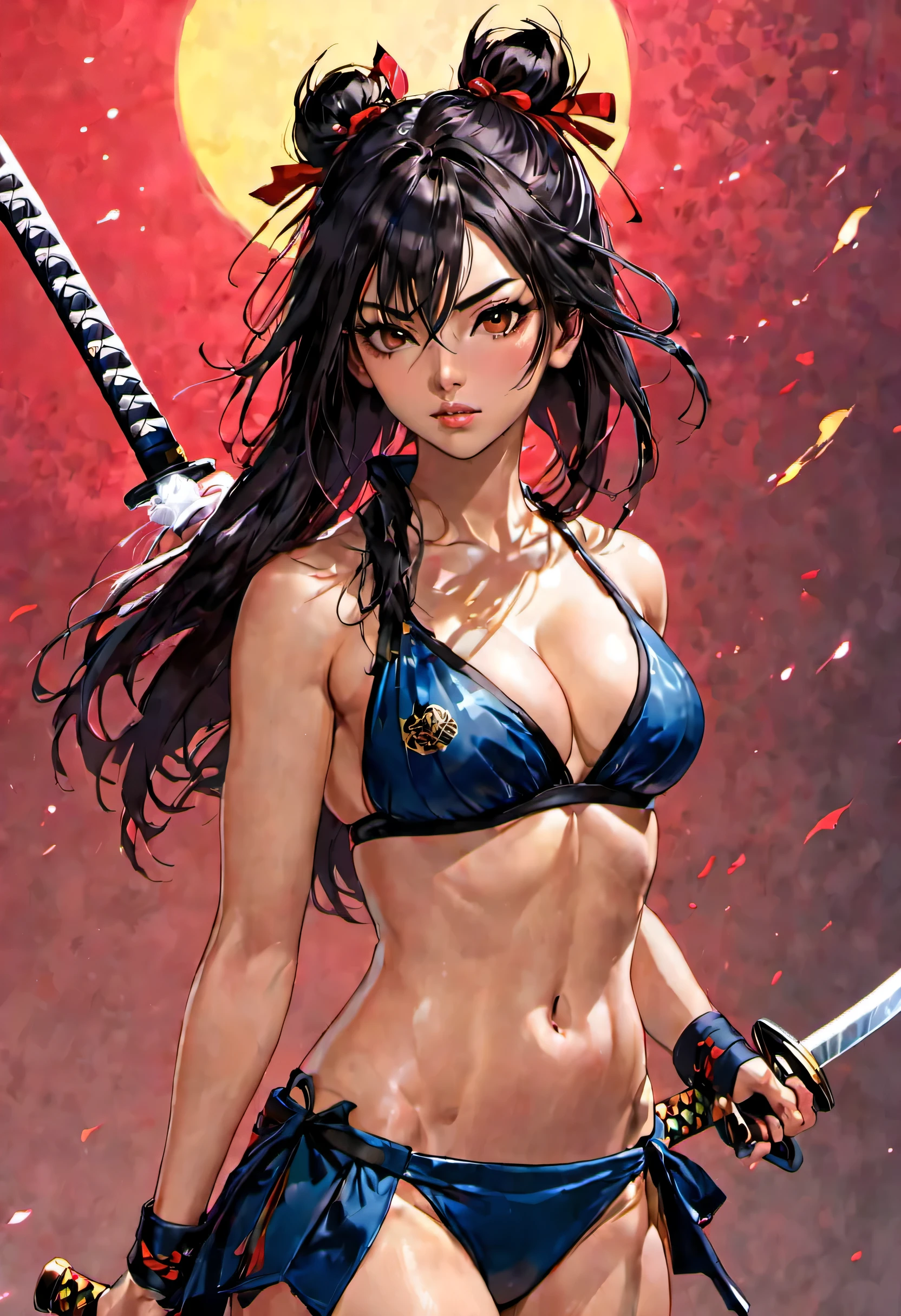 Mujer sexy con katana, samurais, bikini, Rostro definido, hermosa, cuerpo completo