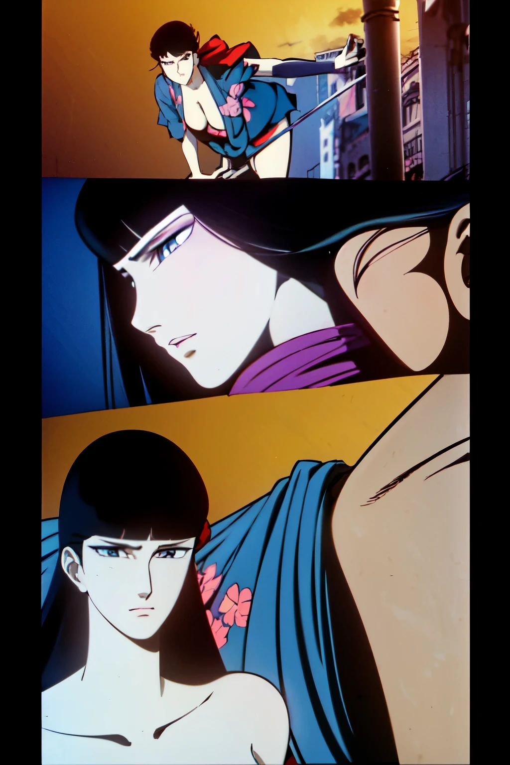 Screenshot from a 1980's anime of Teenage Mutant Ninja Turtles, brilliantly conveying their iconic appearance –
Detailed character designs, capturing their unique personalities,
Leonardo with two blue bandanas and a sword,
Michaelangelo in orange bandana and nunchucks at the ready,
Raphael with his red bandana and twin sai's,
Donatello showing off his tech-savvy side with gadgets in hand,
Vibrant colors accentuating each scene,
Refined shading and intricate background art –
A true masterpiece from the golden age of anime.