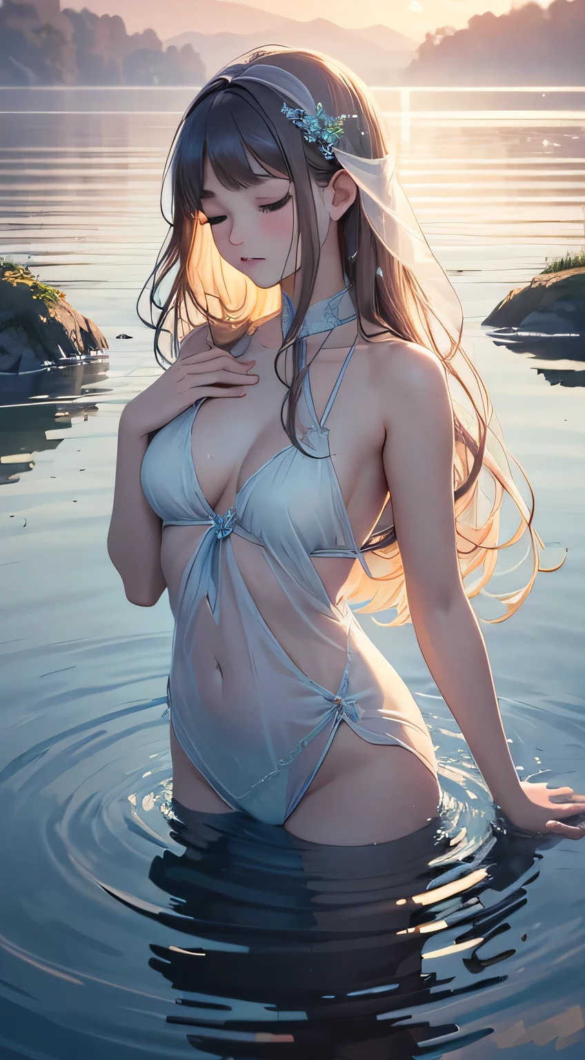 (Masterpiece:1.2),(Ultra-detailed),(Realistic:1.37),(Best quality,4k,8k,highres),(Ultra-fine painting),(Stunning),(Studio lighting),(Vivid colors),(Sharp focus),(Bokeh),(Physically-based rendering),(Professional),(Soft pastel colors),(Gentle brushstrokes),(Peaceful atmosphere),(Serene reflections),(Flowing water),(Ethereal lighting),(Tranquil setting),(Dreamy ambiance),(Graceful movements),(Soft and flowing fabric),(Dreamlike quality),(Soft and gentle ripples),(Cool and calm),(Hazy and ethereal),(Meditative),(Watercolor-like effect),(Impressionistic style),(Whimsical),(Feminine charm),(Sensual elegance),(Serenity in motion),(Visual poetry),(Serene water),(Floating elegance),(Fluidity in movement),(Subtle ripples),(Reflections on calm waters),(Tranquil beauty),(Water nymph),(Harmony in nature),(Peace in motion),(Harmonious colors),(Elegant simplicity),(Delicate and graceful),(Gentle breeze),(Soothing ambiance),(Silent serenity)