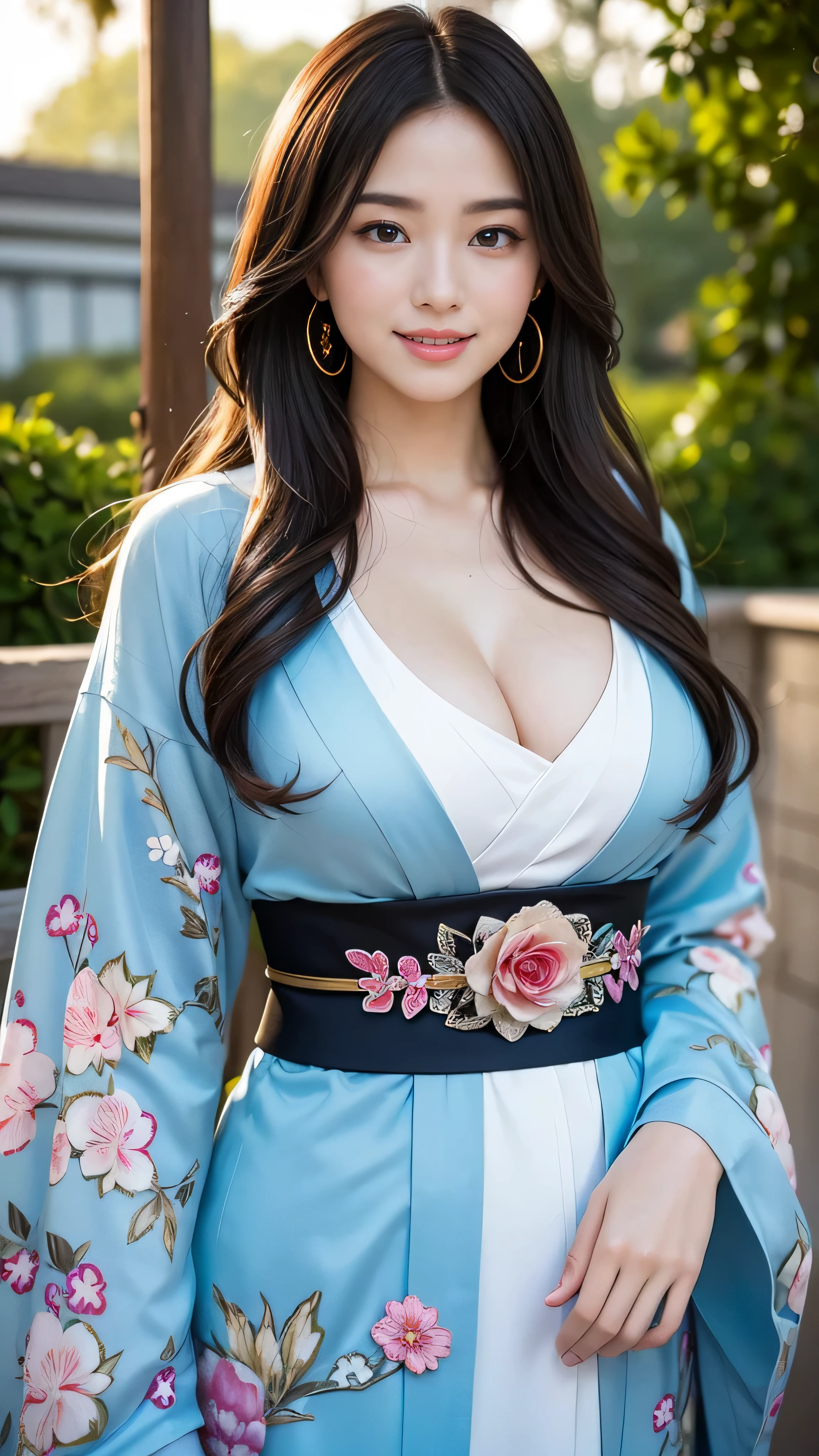 Best Quality, Masterpiece, High Resolution,detailed face,full body, 1girl,sexy, sexy kimono Costume, , Real People, (High Detail Skin: 1.4), SLR, Soft Light, High Quality, High Resolution, Background fantasy world, dynamic pose , flirty pose, smile , charming face , long hair ,