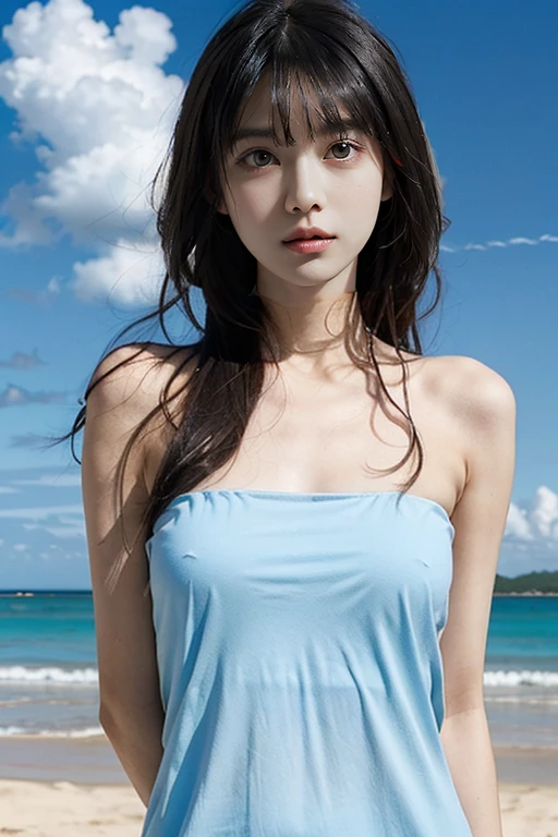 ((((be completely naked))))(((blue sky、cloud、sandy beach)))