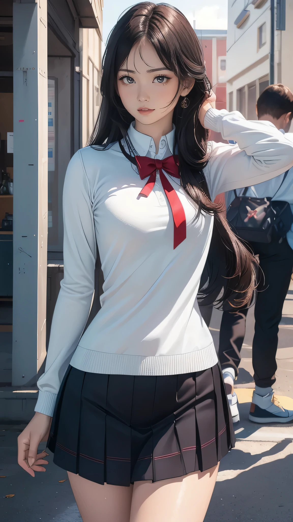 high school girl,(random place),(random pose),(long straight hair),(Highest image quality, (8K), Ultra-realistic, Best Quality, High quality, High Definition, high quality texture, high detailing, Beautiful detailed, fine detailed, extremely details CG, Detailed texture, realistic representation of face, masterpiece, presence, Dynamic, Bold)