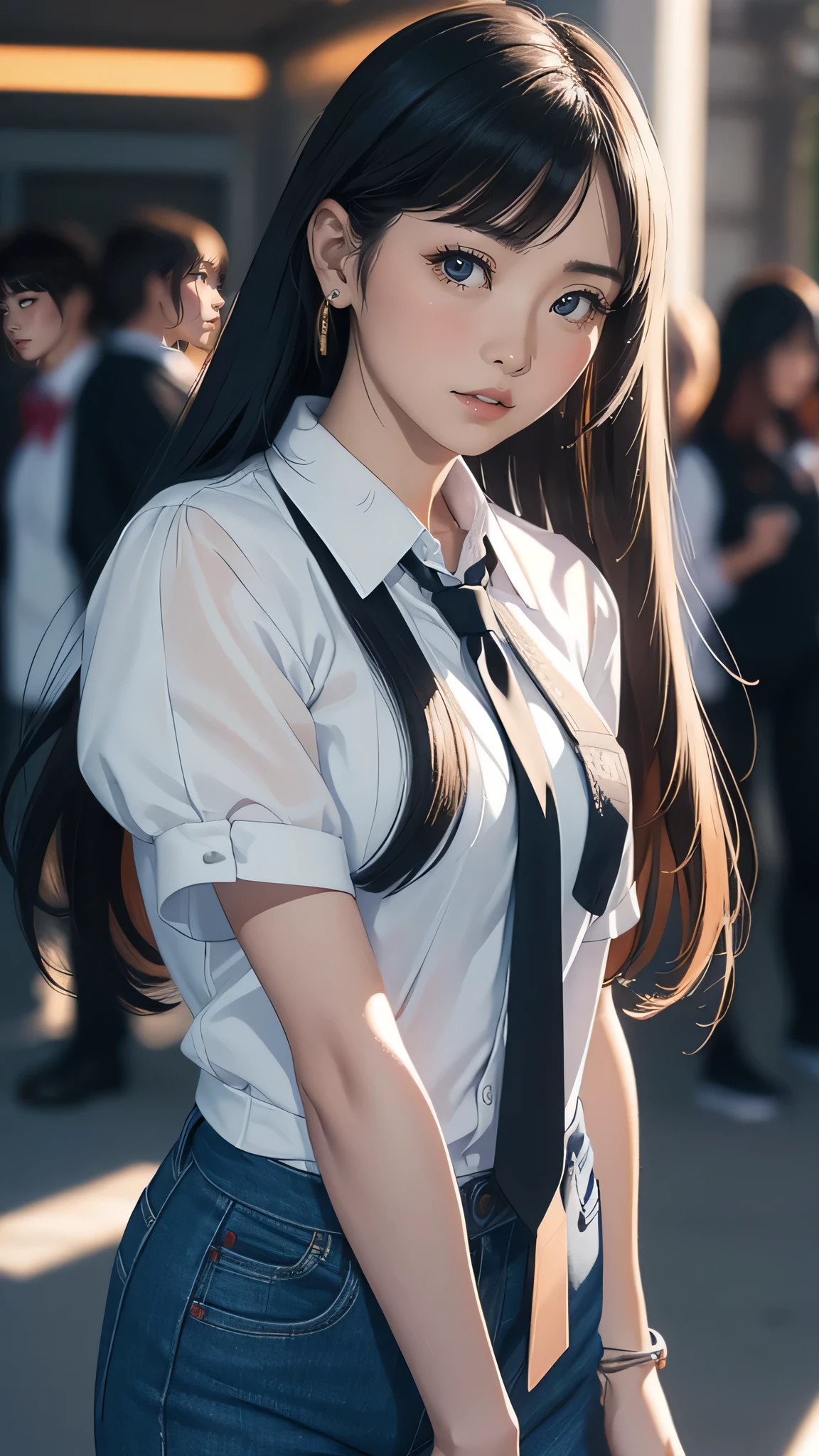 high school girl,(random place),(random pose),(long straight hair),(Highest image quality, (8K), Ultra-realistic, Best Quality, High quality, High Definition, high quality texture, high detailing, Beautiful detailed, fine detailed, extremely details CG, Detailed texture, realistic representation of face, masterpiece, presence, Dynamic, Bold)