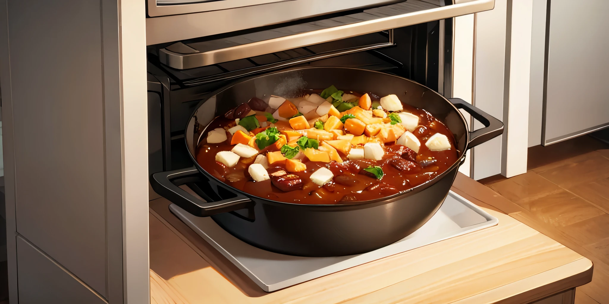 Food in a pot on the oven