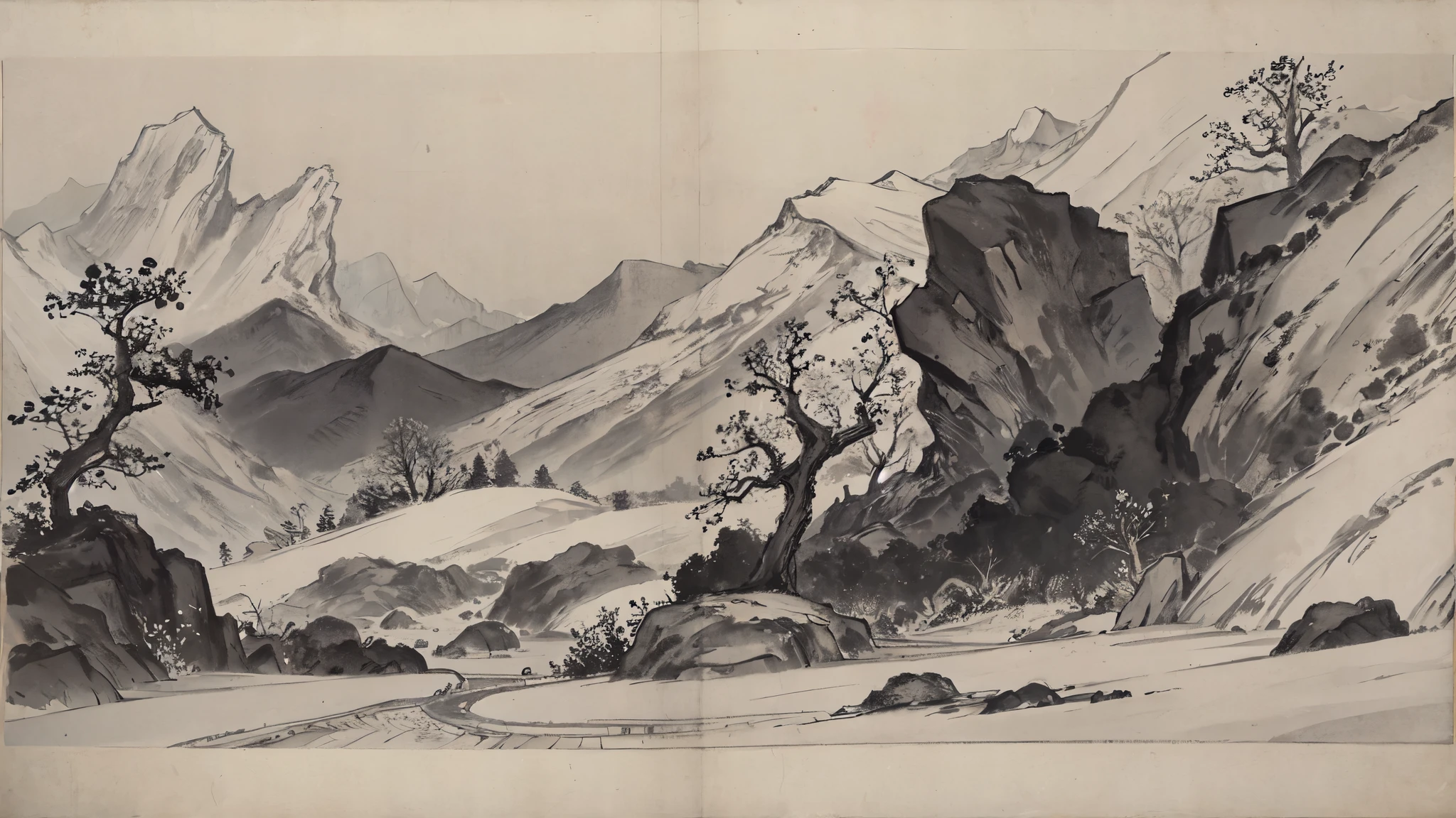 (masterpiece, best quality: 1.2), traditional Chinese ink painting, montains, sky