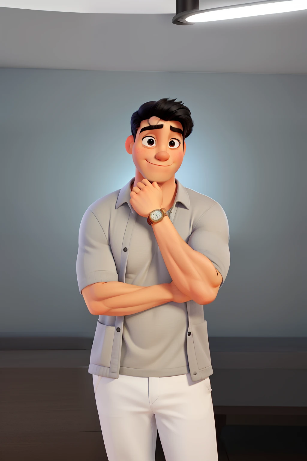 Poster no estilo Disney pixar, alta calidad, mejor calidad, hombre blanco sexy, 30 years old black hair, muscular