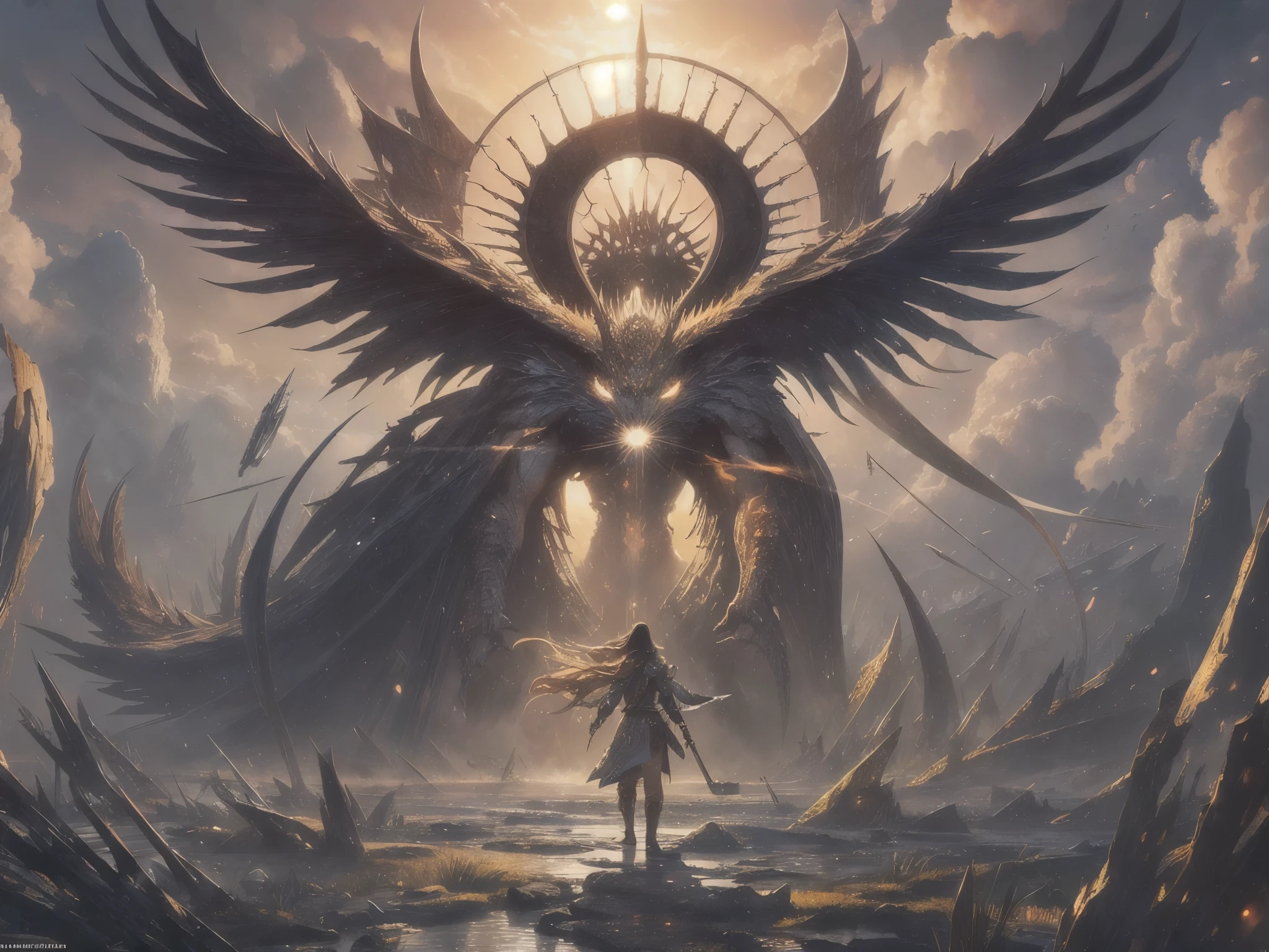 ((highest quality)),(ultra high resolution),(Super detailed),(detailed description),((best CG)),(best work of art),super precision art,amazing drawing art,(Fantasy art with precise details:1.5), The sun that lost its power,Even the plants hang their heads weakly.,A rotten wind blows through