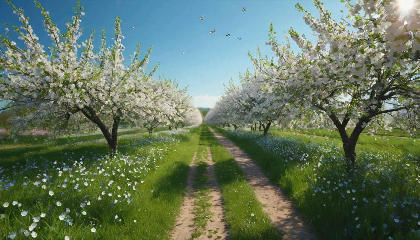 (best quality,4k,8k,highres,masterpiece:1.2),ultra-detailed,(realistic,photorealistic,photo-realistic:1.37),cheerful,xlight-hearted,youthful:1.1,spring morning,refreshing breeze,soft sunlight,delicate blossoms:1.1,lush greenery,abundant flowers,gentle chirping of birds,colorful butterflies,dewdrops on petals:1.1,blooming cherry blossoms,tranquil atmosphere,peaceful serenity,bright blue sky:1.1,vibrant colors of nature,happy memories,joyful laughter,playful children:1.1,running through fields,fragrant aroma of flowers,awakening of nature,beauty in every moment