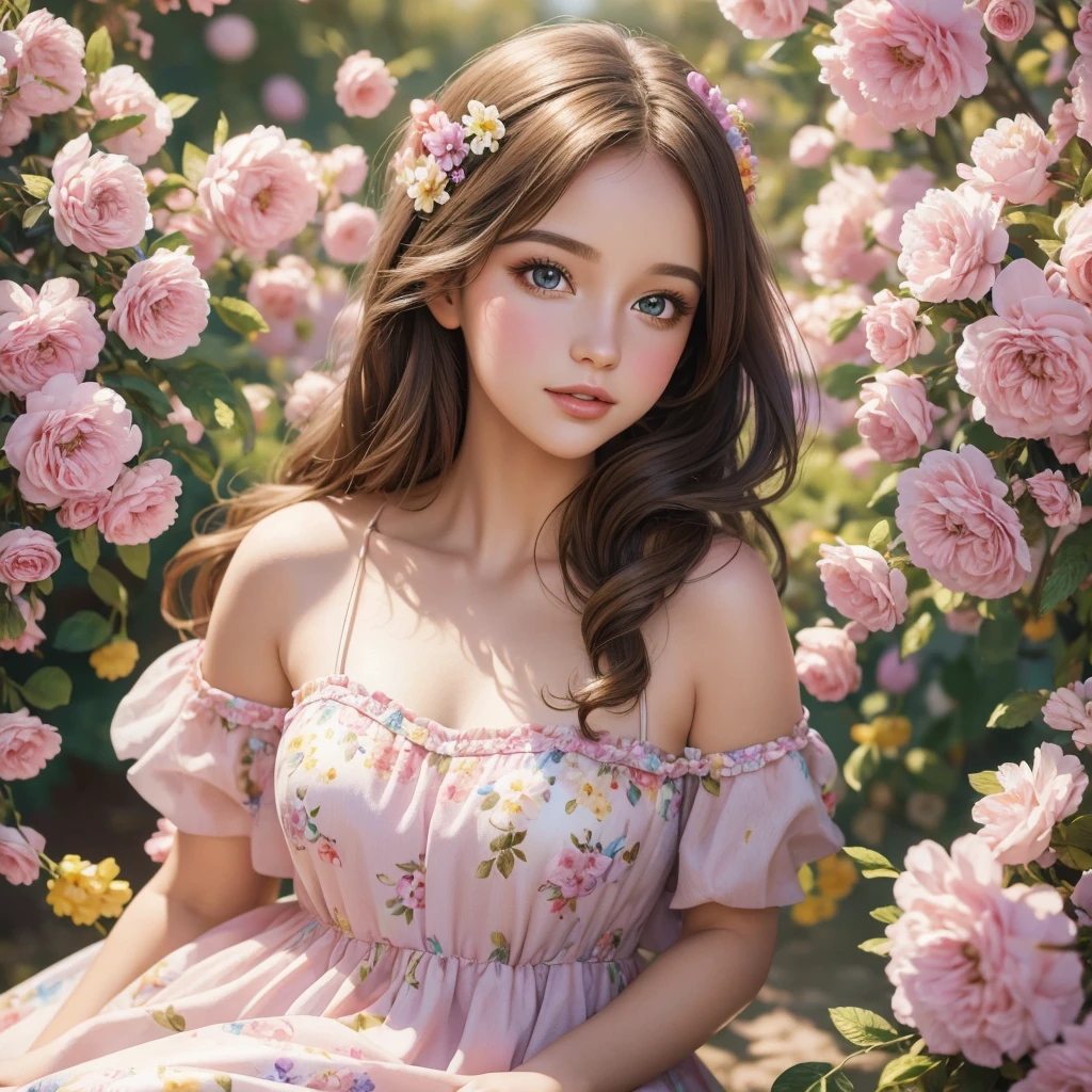 beautiful girls, Easter Bunny, oil painting, vibrant colors, soft lighting, detailed eyes and lips, flowing hair, dainty dresses, playful poses, floral background, realistic:1.2, highres, bokeh