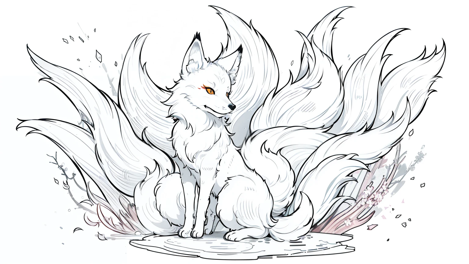 ,kitsune fox,(((animal))),(white background,line drawing),