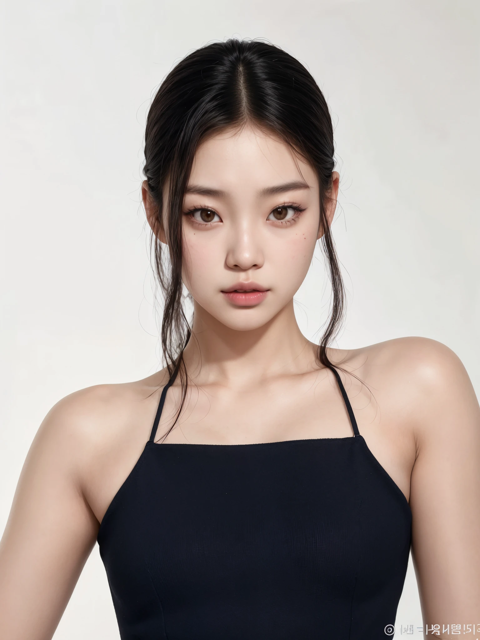 un primer plano de una mujer con un top negro posando para una foto, jennie rosa negro, heonhwa choe, Lee Ji Eun, Lee Ji-Eun, Jaeyeon Nam, Gongbi, jossi de blackpink, parque roseanne de blackpink, actriz femenina de corea, aparcar desde-min, kim taejin, jiyun chae, Hwang se - es pelo rosado, hair Pink