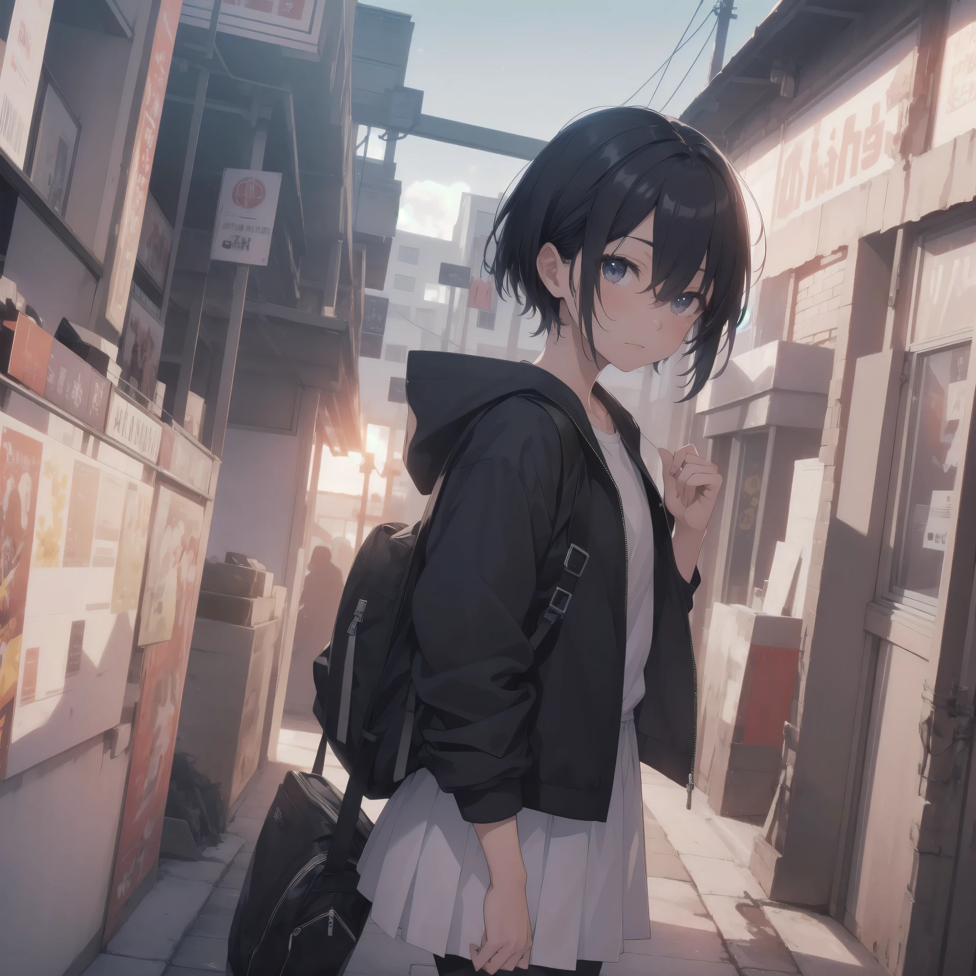 ultra-absurdres-Top quality by art God, ultra-detailed, high resolution, anime moe artstyle, best anime 8k konachan wallpaper, pixiv contest winner, perfect anatomy,break, 1girl, (Please draw a girl walking sleepily to school alone. )break,(Solo,little female, 13-year-old:1.3),Full limbs, complete fingers,a junior high school student, Attractiveness of immature bodies, (very short hair), short cut, flat chest, , small butt, small black eyes, beautiful detailed eyes, well-proportioned iris and pupils, expressive eyes, highres detailed hair, soft expression, school_uniform, pleated skirt,(Detailed Lighting), (Detailed background), in the School commute route. break,super detailed skin, Best cinematic lighting powered by famous artist, 8k,beauty illustration,photoshop_(medium),very aesthetic,break,((artist:core)), artist:fukahire_(ruinon),artist:shinkai makoto,artist:kantoku,