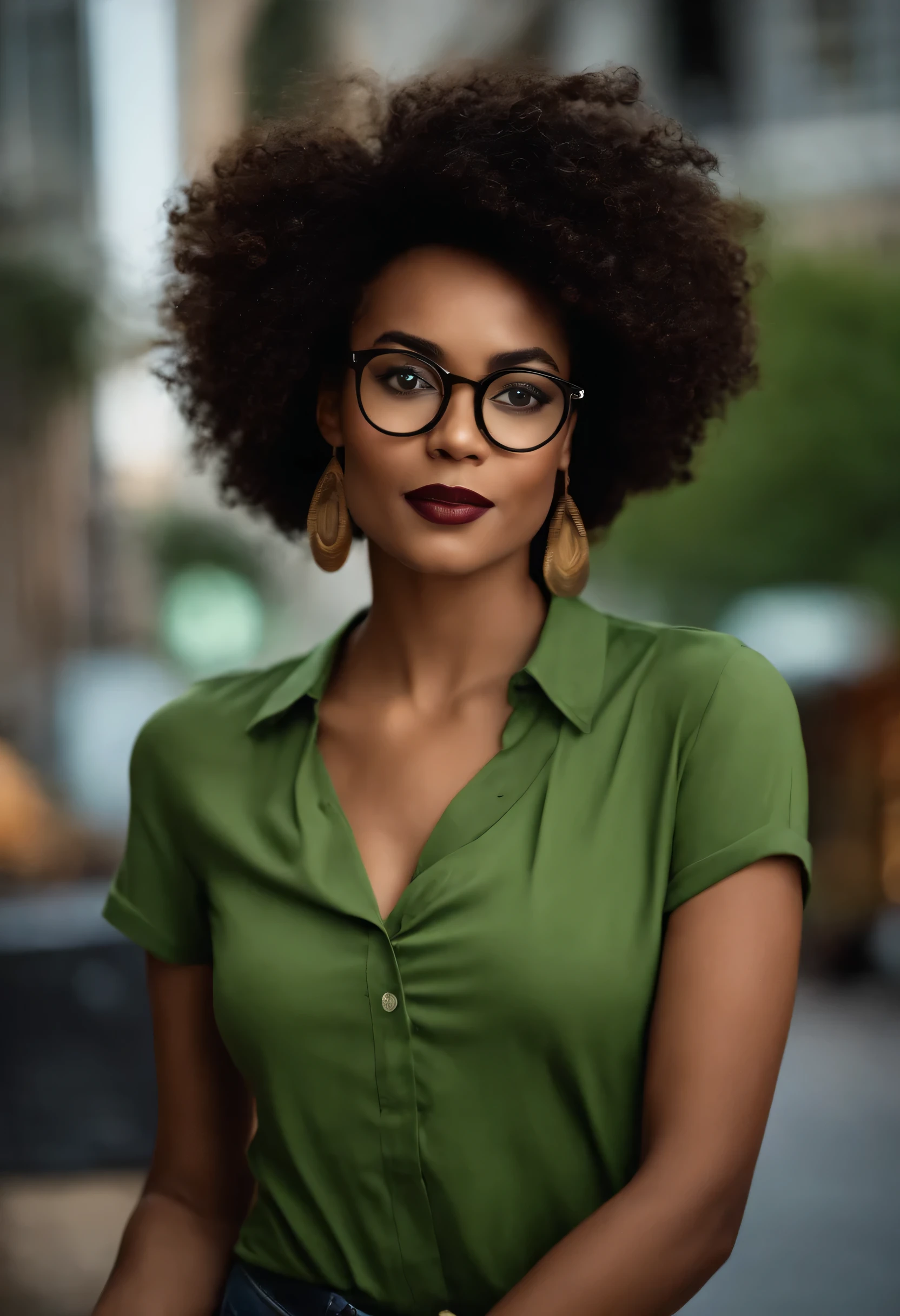 Um filme inspirado na Disney Pixar (MULHER NEGRA DE 25 ANOS COM CABELO CURTO finos e nariz aredondo e dentes brancos) dentro A cena estar na arte distinta do estilo PIXAR, Legal e estiloso Um filme inspirado na Disney Pixar, woman in glasses and green shirt posing for a photo, foto de perfil headshot, com afro, imagem do avatar, uma mulher negra, afro encaracolado, uma jovem mulher, half body head shot, typical cryptocurrency nerd, mixed race woman