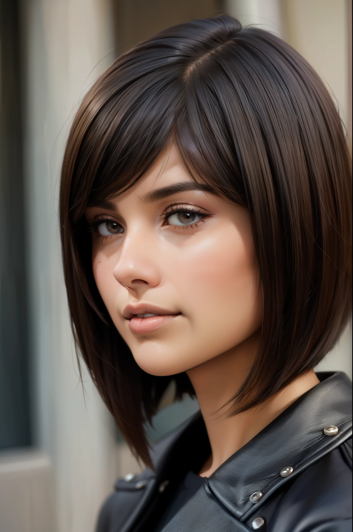 Isabel Merced, portrait bob_cut hair, beautiful face, perfect face, ultra realistic, front view, photo realistic