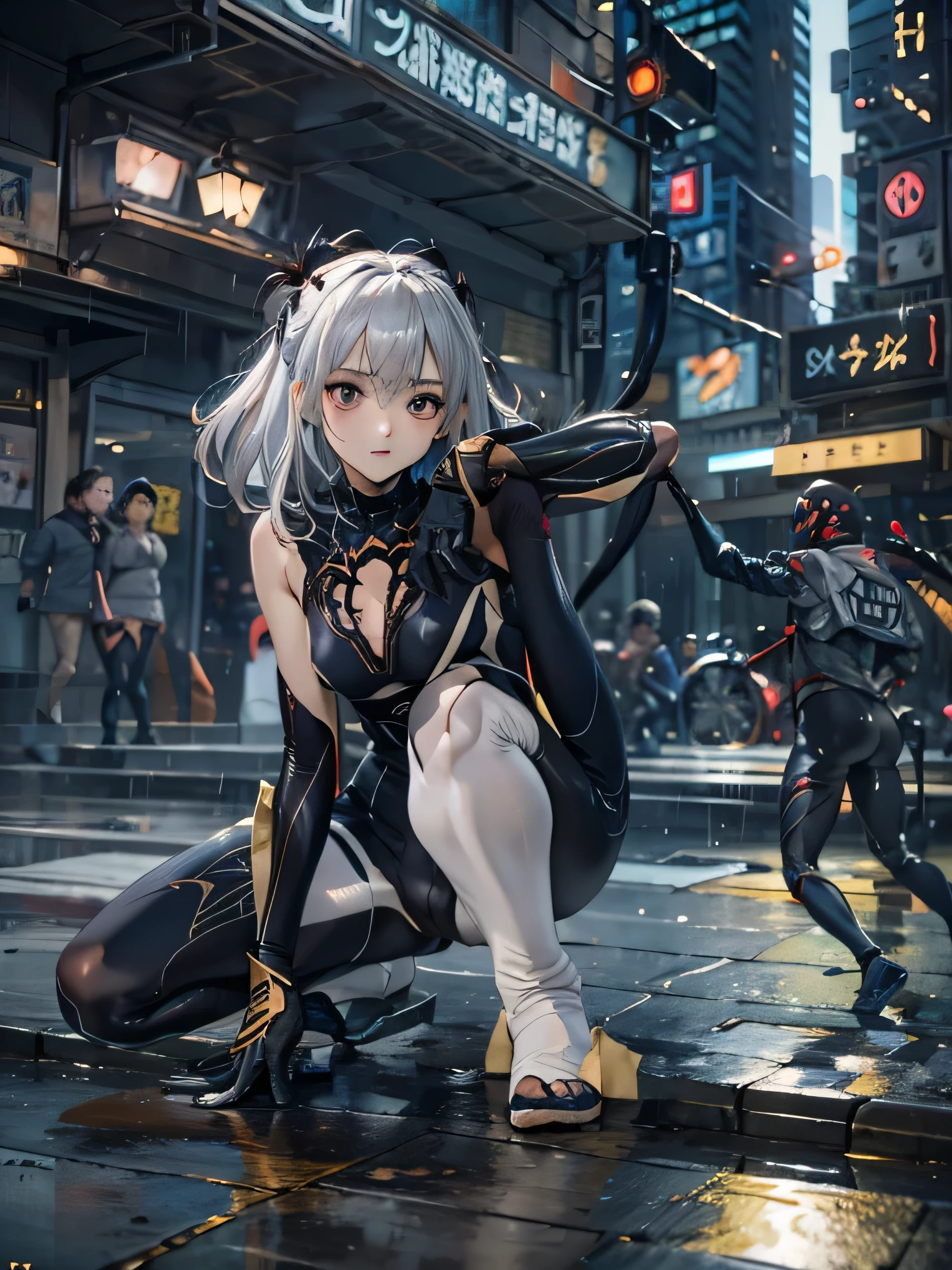 (photorealistic:1.8, highest quality:1.8,8K masterpiece:1.8,High resolution,muste piece:1.8,RAW Photos,cinematic lighting),No split screen, cyber punk、Back alley of the city at night、rain-soaked ground、vapor、
(1 android girl:1.3)、Completely naked、choker、beautiful breasts、Professional Wrestling Masks、spider girl、(Soryu Asuka Langley)、
(High leg black spider tight suit:1.7)、((Moderate chest:1.3)、Arachne tattoo on chest、Arachne:1.2)、
 (look back、squat、raise your hand:1.2)、(Body fluid adhesion:1.4)、spiderweb、The white body contains Arachne threads.、plump nipples、Nipples are visible through the costume,cameltoe,
(Beautiful, shining pale-white, gray-gold hair:1.5)、Wistful