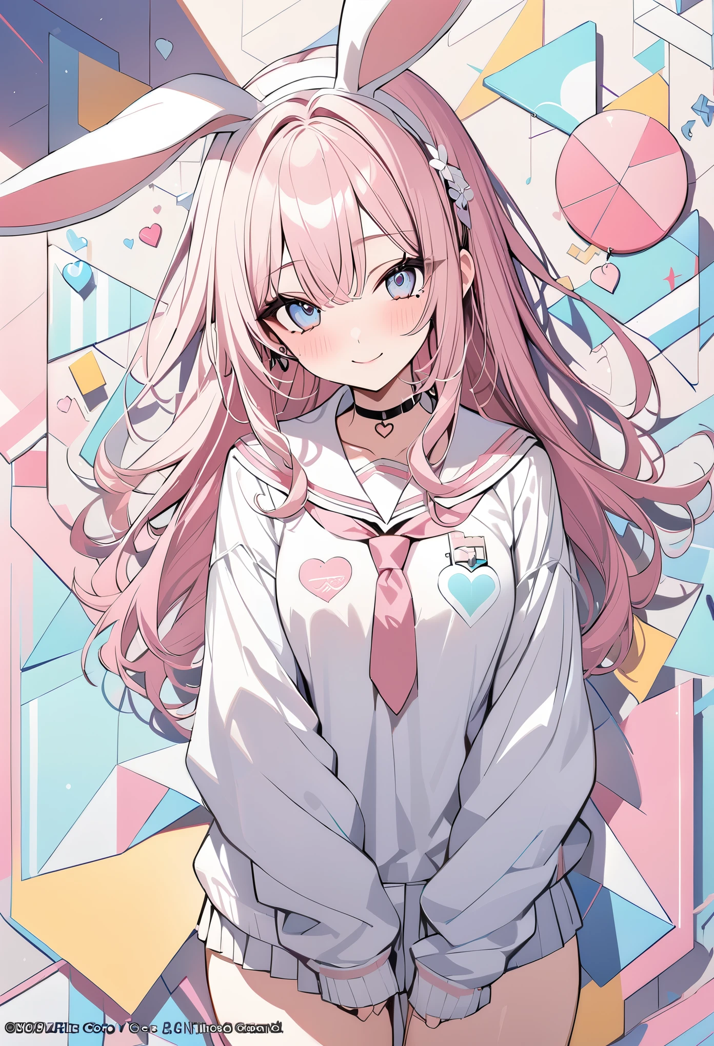 NSFW,short, Light pink inner color hair、cardigan、Pink Skirt、Putting on a collar、Elementary school girl、Very beautiful and Shining Eyes、Shining Eyes、1 person、Cat ear、(((((Small body)))))、heart❤、((Sweat、vapor))
