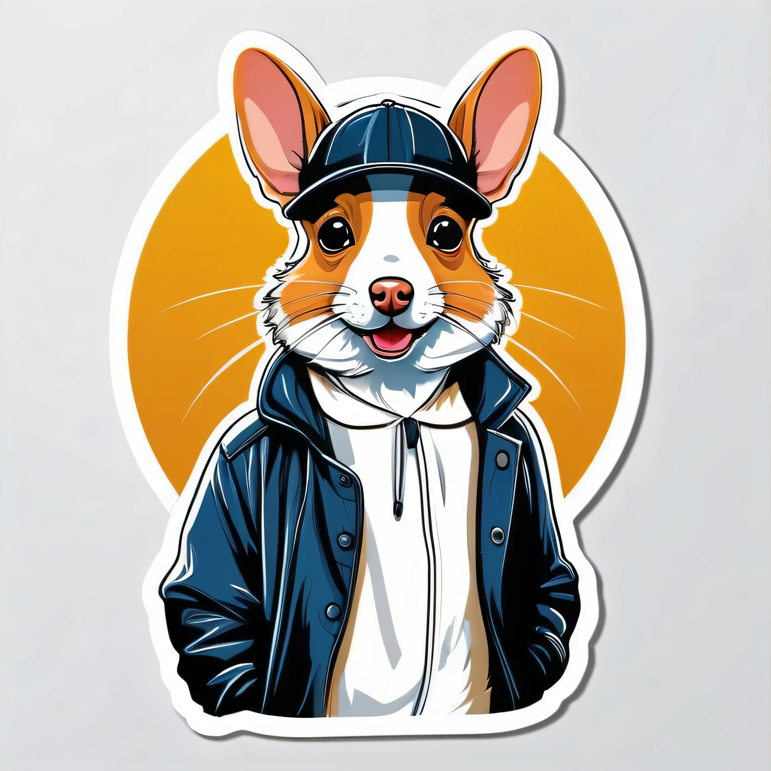 Meisterwerk, Best quality, Ultradetailliert), (Best quality)), ((Meisterwerk)) a vector illustration for a t-shirt design, Animal from dog mouse rabbit that is cute. background white. 2D im Sticker-Style 