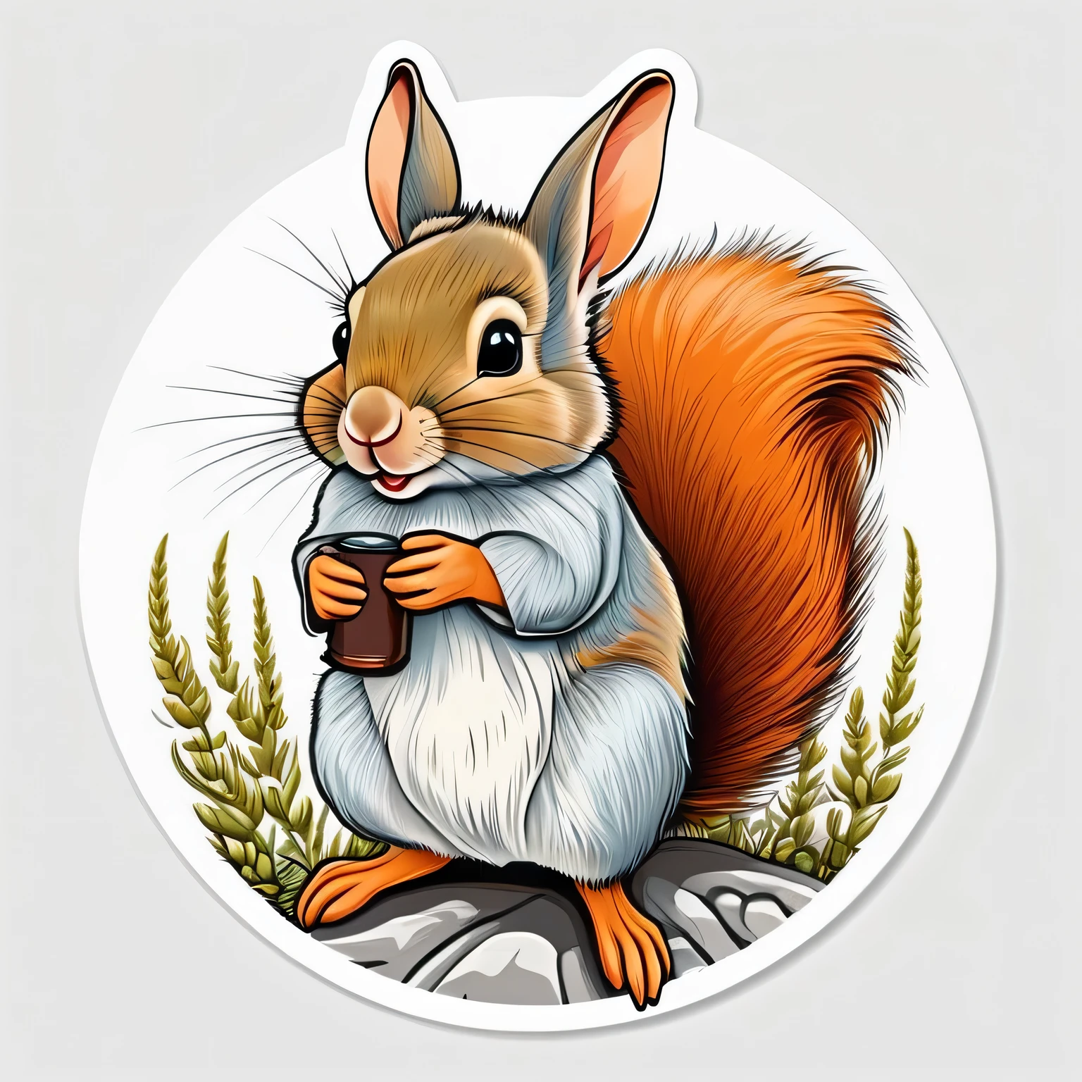 Meisterwerk, Best quality, Ultradetailliert), (Best quality)), ((Meisterwerk)) a vector illustration for a t-shirt design, Animal mouse bunny squirrel that is cute. background white. 2D im Sticker-Style