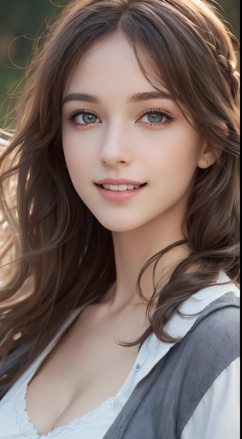 (photograph:1.2)、(photorealistic:1.3)、(masterpiece:1.3)、(Highest image quality:1.4)、ultra high resolution、realistic eyes、 (detailed eyes)、(detailed facial features)、(Detailed garment features)、8K resolution、solo focus、26 year old cute woman、small face、Detailed leal beautiful eyes、bangs、gold hair、long cut hair, braided hair、(realistic skin)、beautiful skin、charming、ultra high resolution、Super realistic、High definition、Camisa branca aberta,middlebre、small breasts、bust B cup、cinematic lighting、perfect、soft light、High resolution skin:1.2、realistic skin texture、masterpiece, ultra high res, (photorealistic:1.4), 8k, RAW photo, best quality, detailed shadow, best quality, soft lighting, sharp focus, bokeh, 1girl, (winter school uniform:1.2), (laugh:1.4), (light brown medium hair:1), (wavy hair:1.3), (floating hair:1.4), (bangs,1.4), (huge breasts:1.2), (perfect face:1.5), super detailed beautiful skin, (abs:0.9), (age:1), (collarbones:1), (wide forehead:1.4), (skinny:1.2), (narrow weist:1.8),