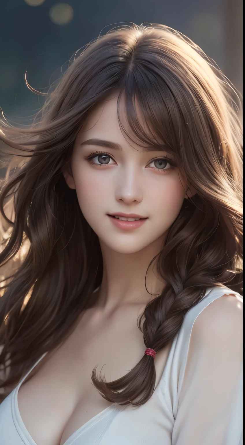 (photograph:1.2)、(photorealistic:1.3)、(masterpiece:1.3)、(Highest image quality:1.4)、ultra high resolution、realistic eyes、 (detailed eyes)、(detailed facial features)、(Detailed garment features)、8K resolution、solo focus、26 year old cute woman、small face、Detailed leal beautiful eyes、bangs、gold hair、long cut hair, braided hair、(realistic skin)、beautiful skin、charming、ultra high resolution、Super realistic、High definition、Camisa branca aberta,middlebre、small breasts、bust B cup、cinematic lighting、perfect、soft light、High resolution skin:1.2、realistic skin texture、masterpiece, ultra high res, (photorealistic:1.4), 8k, RAW photo, best quality, detailed shadow, best quality, soft lighting, sharp focus, bokeh, 1girl, (winter school uniform:1.2), (laugh:1.4), (light brown medium hair:1), (wavy hair:1.3), (floating hair:1.4), (bangs,1.4), (huge breasts:1.2), (perfect face:1.5), super detailed beautiful skin, (abs:0.9), (age:1), (collarbones:1), (wide forehead:1.4), (skinny:1.2), (narrow weist:1.8),