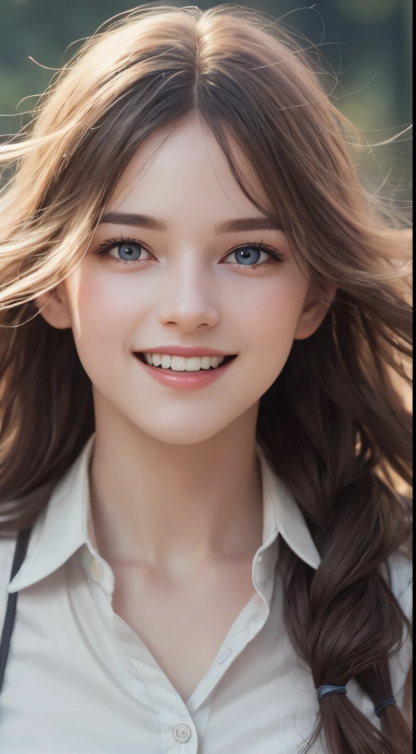 (photograph:1.2)、(photorealistic:1.3)、(masterpiece:1.3)、(Highest image quality:1.4)、ultra high resolution、realistic eyes、 (detailed eyes)、(detailed facial features)、(Detailed garment features)、8K resolution、solo focus、26 year old cute woman、small face、Detailed leal beautiful eyes、bangs、gold hair、long cut hair, braided  hair、(realistic skin)、beautiful skin、charming、ultra high resolution、Super realistic、High definition、Camisa branca aberta,middlebre、small breasts、bust B cup、cinematic lighting、perfect、soft light、High resolution skin:1.2、realistic skin texture、masterpiece, ultra high res, (photorealistic:1.4), 8k, RAW photo, best quality, detailed shadow, best quality, soft lighting, sharp focus, bokeh, 1girl, (winter school uniform:1.2), (laugh:1.4), (light brown medium hair:1), (wavy hair:1.3), (floating hair:1.4), (bangs,1.4), (huge breasts:1.2), (perfect face:1.5), super detailed beautiful skin, (abs:0.9), (teenage:1), (collarbones:1), (wide forehead:1.4), (skinny:1.2), (narrow weist:1.8),