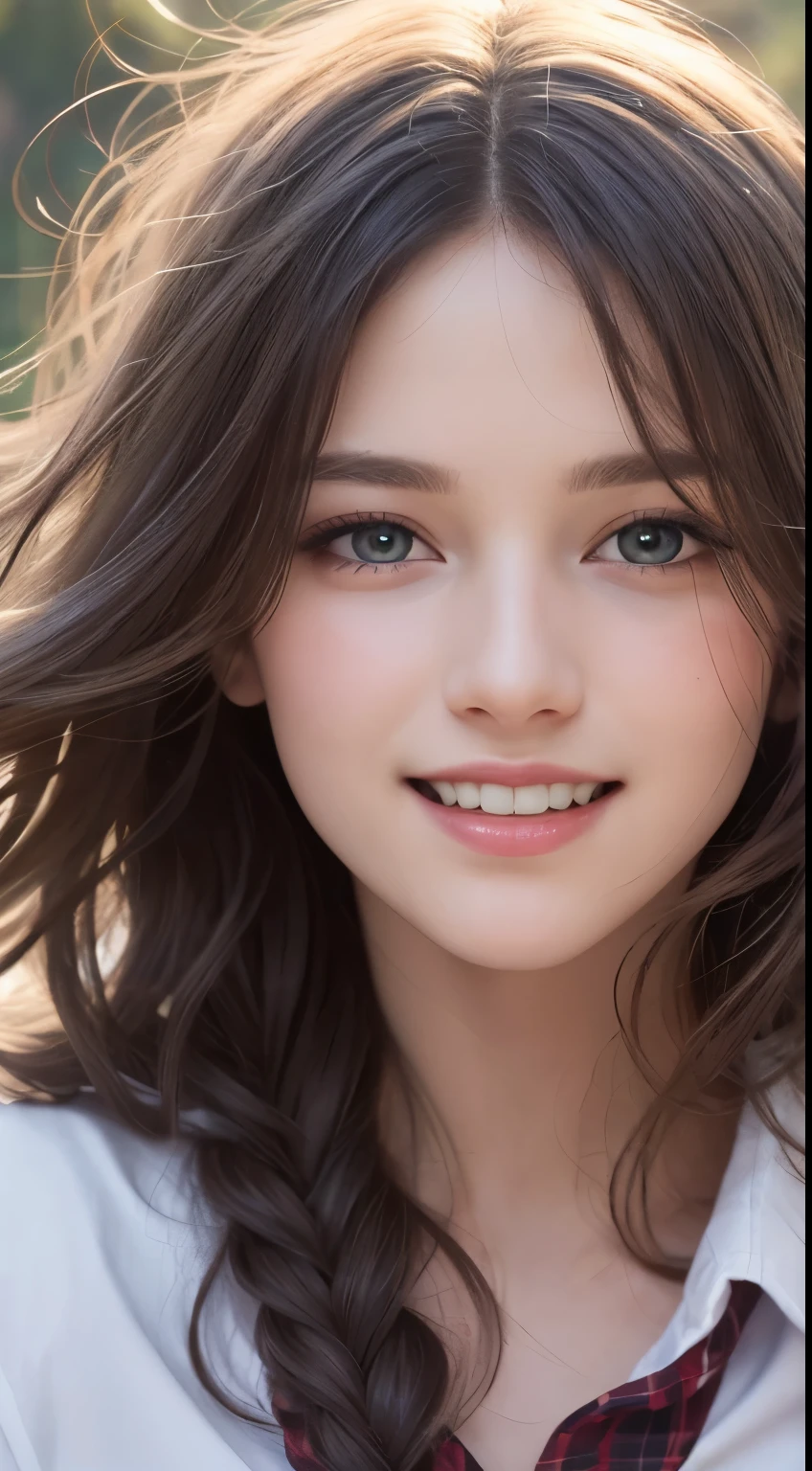 (photograph:1.2)、(photorealistic:1.3)、(masterpiece:1.3)、(Highest image quality:1.4)、ultra high resolution、realistic eyes、 (detailed eyes)、(detailed facial features)、(Detailed garment features)、8K resolution、solo focus、26 year old cute woman、small face、Detailed leal beautiful eyes、bangs、gold hair、long cut hair, braided  hair、(realistic skin)、beautiful skin、charming、ultra high resolution、Super realistic、High definition、Camisa branca aberta,middlebre、small breasts、bust B cup、cinematic lighting、perfect、soft light、High resolution skin:1.2、realistic skin texture、masterpiece, ultra high res, (photorealistic:1.4), 8k, RAW photo, best quality, detailed shadow, best quality, soft lighting, sharp focus, bokeh, 1girl, (winter school uniform:1.2), (laugh:1.4), (light brown medium hair:1), (wavy hair:1.3), (floating hair:1.4), (bangs,1.4), (huge breasts:1.2), (perfect face:1.5), super detailed beautiful skin, (abs:0.9), (teenage:1), (collarbones:1), (wide forehead:1.4), (skinny:1.2), (narrow weist:1.8),