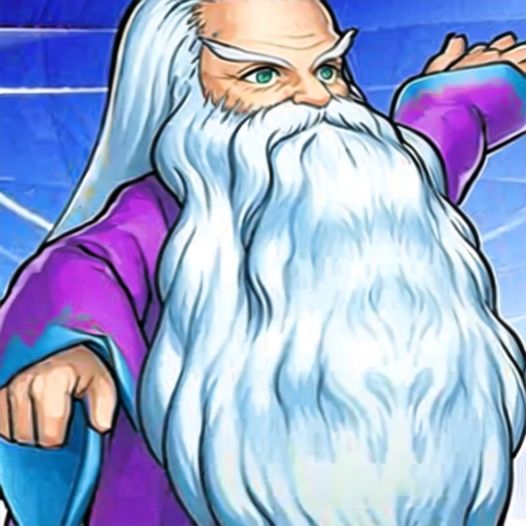 (masterpiece, best quality:1.2,pure white background,2d,anime style),1boy,solo,fusuya \(final fantasy\),green eyes,long hair,long sleeves,looking at viewer,silver hair,long beard