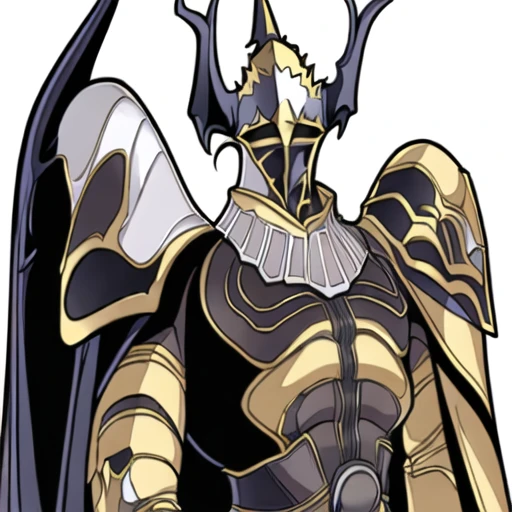 (masterpiece, best quality:1.2,pure white background,2d,anime style),1boy,solo,golbeza \(final fantasy\),armor,cape,horned helmet
horns,pauldrons,looking at viewer,glowing eye