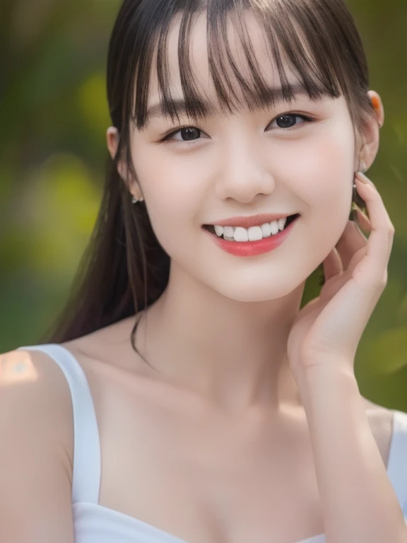 (realistic、masterpiece、Best Quality、8K、highres、high resolution:1.3)、1 girl、smile, Huge breasts、white bikini、pale white skin、looking at viewers、super fine face and eyes、long hair、indoor、 upper body、