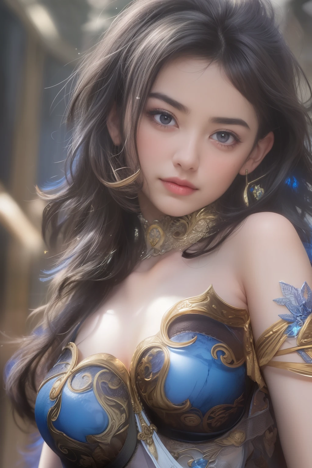 From Side, Photorealistic, Official art, Unity 8k wallpapr, 8K Portrait, Best Quality, Very high resolution, (Incredibly beautiful nature background:1.6), One girl, One beautiful teenage italian girl, sixteen years old, Obscene, (Sexy and glamorous:1.1), (A coquettish expression:1.6), (small breasts with raised pink areolas,:1.6), Vulgarity, (seductively smiling:1.2), (full body1.0), (erotic posing:1.5), (Magic Attack Pose:1.6),(magical effects like sparkles or energy:1.5), (Electric shock from hands:1.1), (Detailed blue bodysuit with beautiful fractal or marble design:1.5), (Beautiful and d delicate ruby, topaz, emerald and sapphire jewelry:1.45), Beautiful seductive face, Portrait, (Thick eyebrows:1.2), (Big purple eyes:1.2), Beautiful eyes with fine symmetry, (Ultra detailed eyes:1.4), (High resolution eyes:1.1), Intimate face, (ultra detailed skin texture:1.4), White skin, pale skin, Perfect Anatomy, Thin, (Beautiful toned body:1.1), Hair Bow, (Moist skin:1.1), full of sweat, No makeup, dark circles, Good anatomy, Focus Face, goodlooking, (Emilia Clark:0.6) (Emma watson:0.3),(Jennifer Connelly:0.4), (sensual face:1.5), Elegant face, Nice, Dolce, Cyberpunk Sci-Fi, (Gauntlets with intricate and beautiful designs:1.2), Blurred background, Blurred foreground, depth of fields, (Motion Blur:1.1), Complex and colorful biomechanical bodysuit, Zentangle, mandalas, Entangled, (Small breasts:1.2), Sheer breast, (Beautiful :1.2), (NSFW:1.2), large hips, drivel, Juice stain, grabbing on breasts